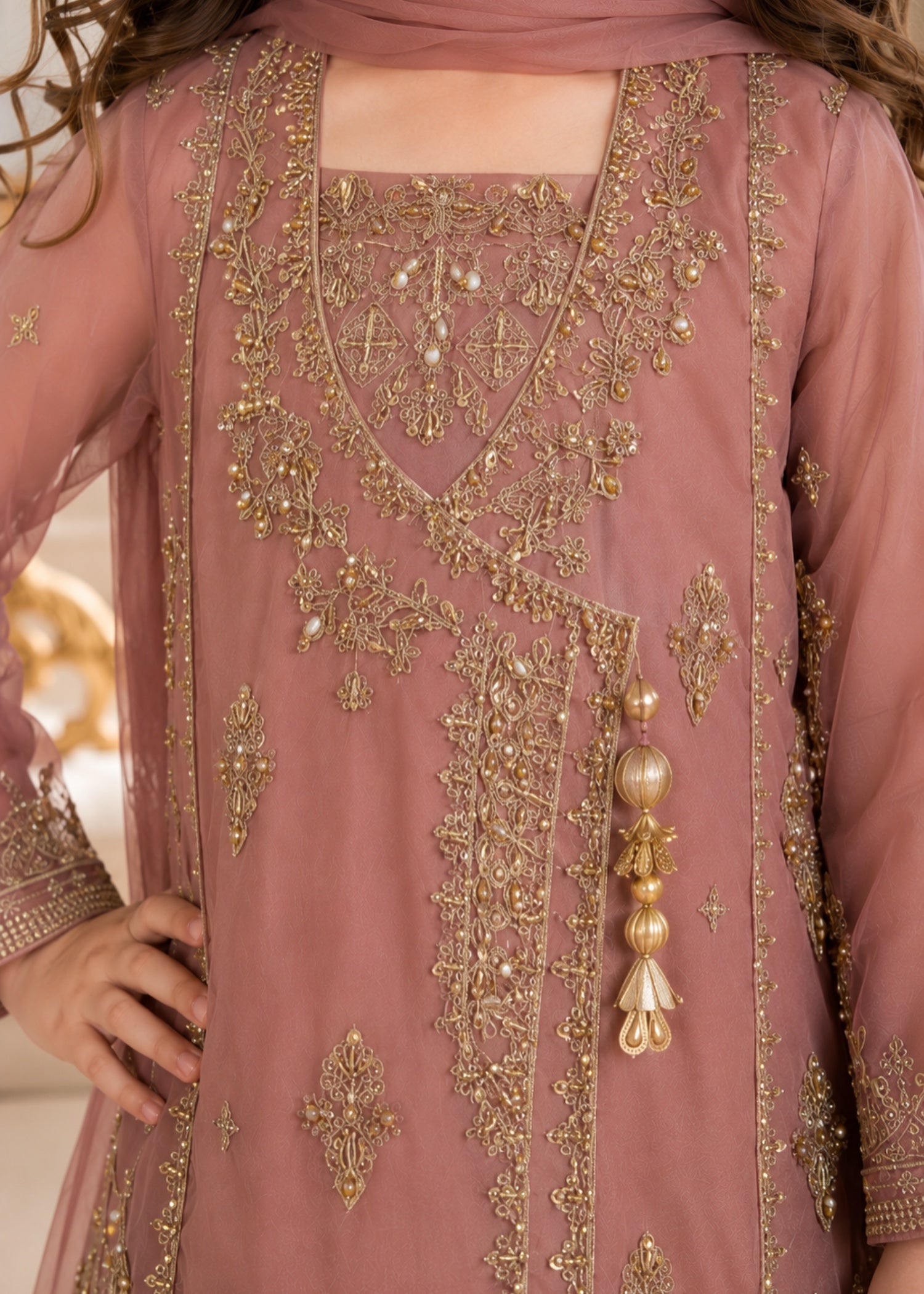 organza Angrakha in Petal pink
