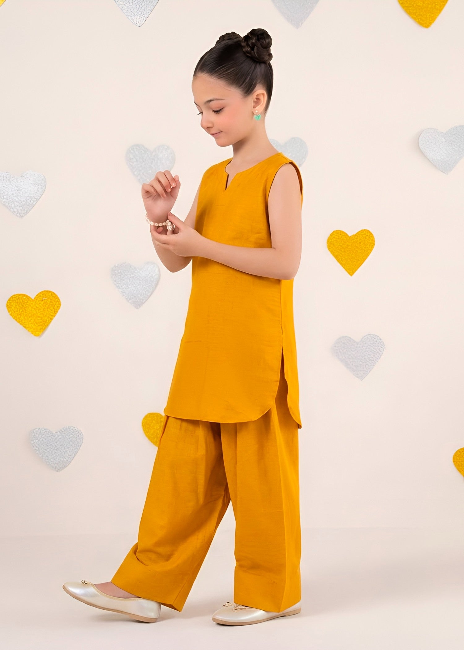 lawn cotton Kurta Set in Mari gold