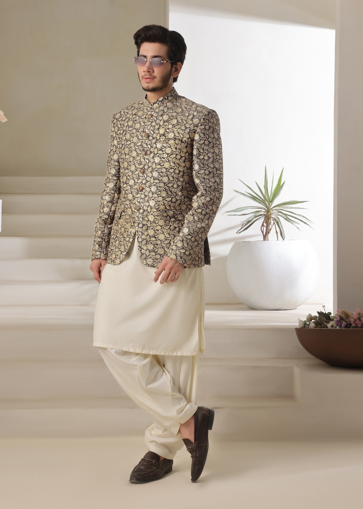 jamawar Prince Coat in Moonlight blue