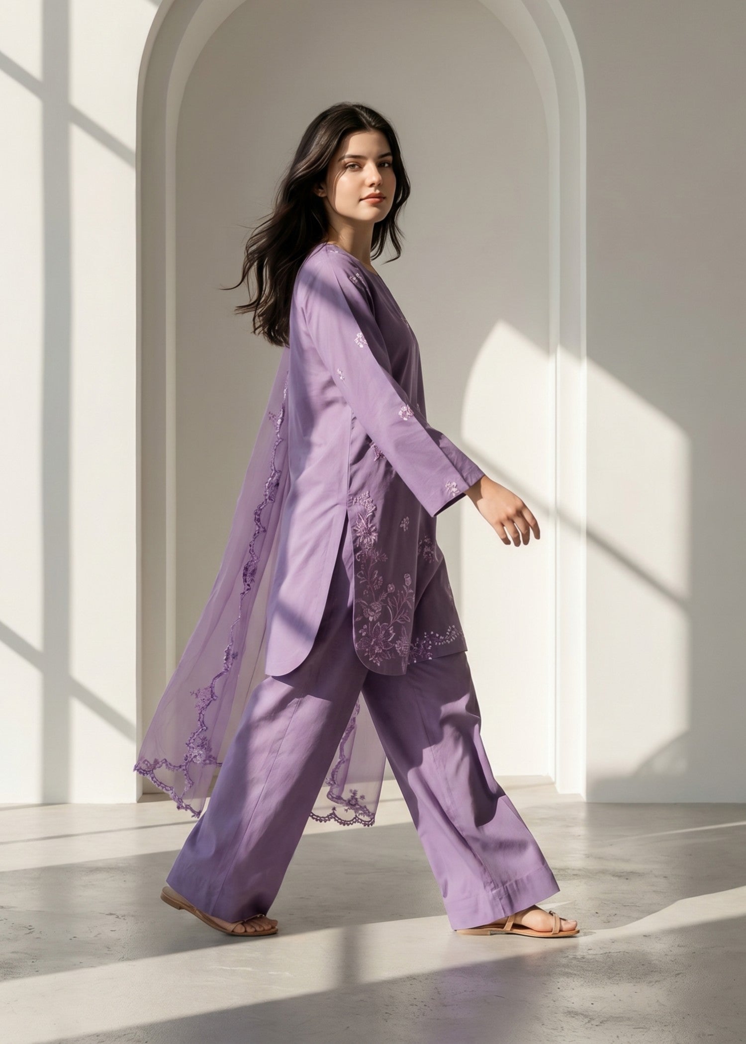 lawn cotton Kurta Set in Lavender