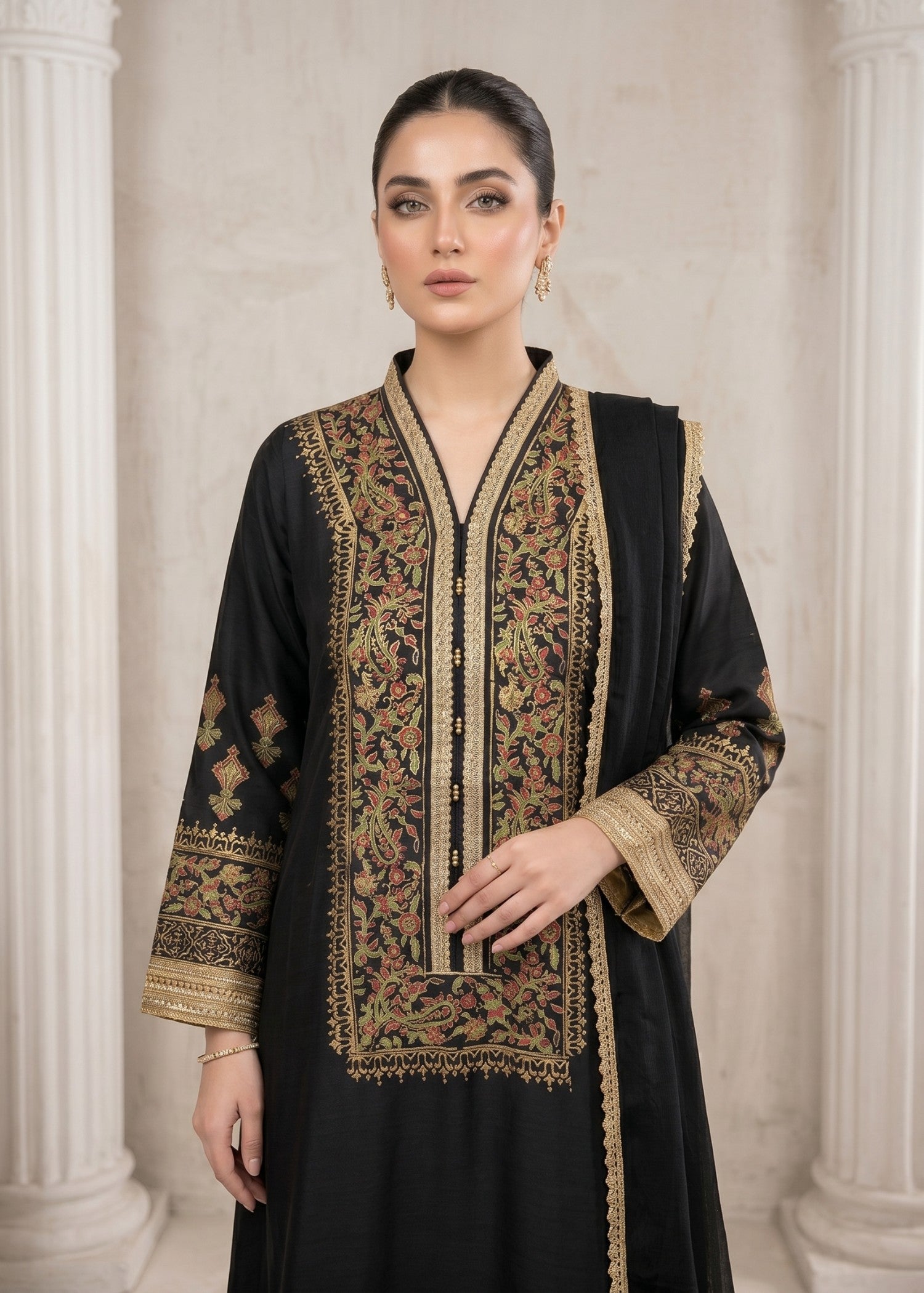 pk raw silk Anarkali in Black