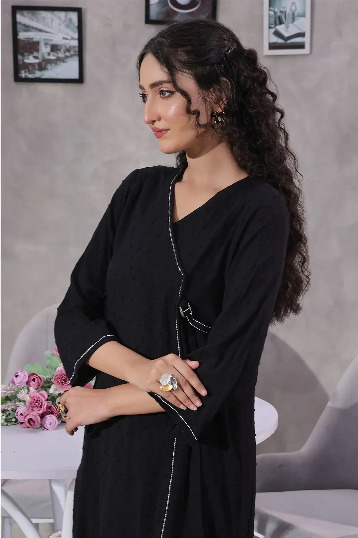 cotton Angrakha in Black