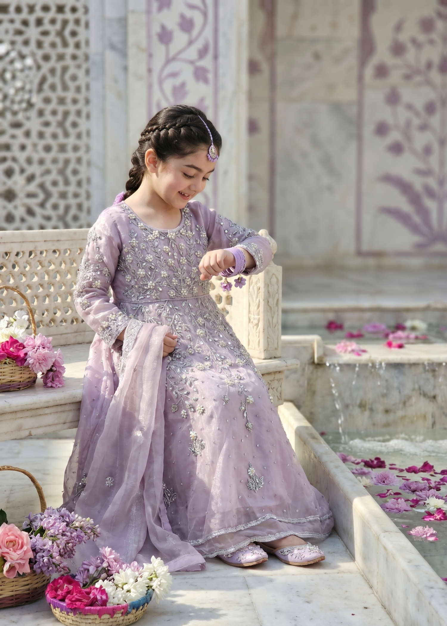 tissue silk Pishwas in Mauve