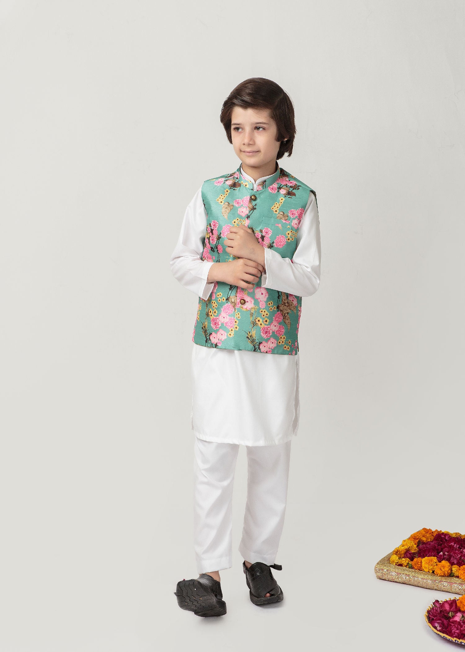 raw silk Waistcoat in Sea green
