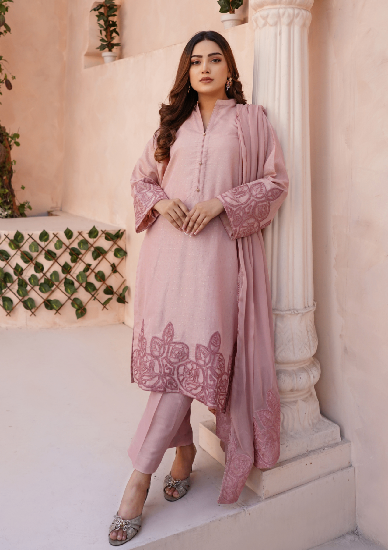 masuri Kurta Set in Tea rose pink