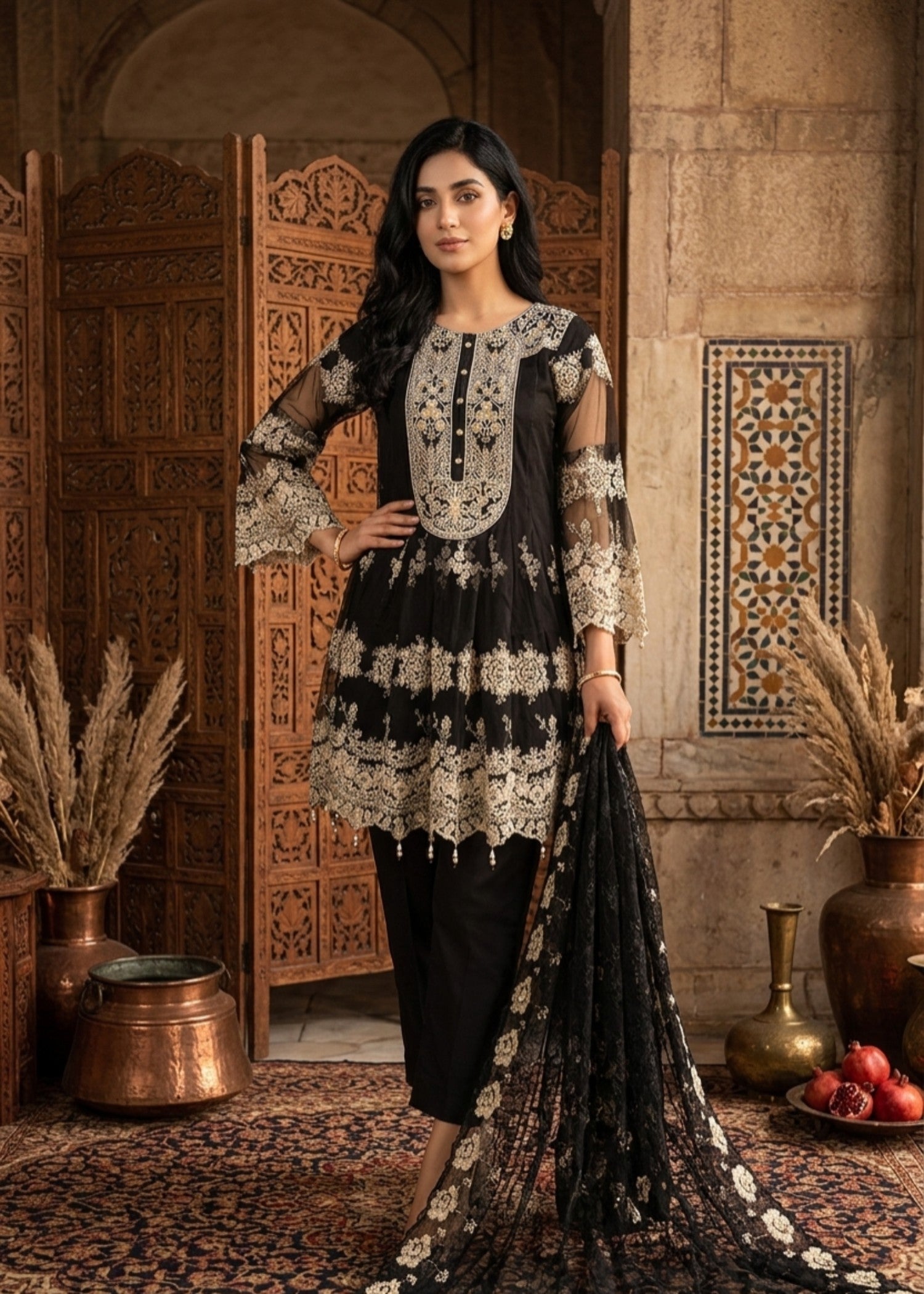 crepe Short Frock in Black