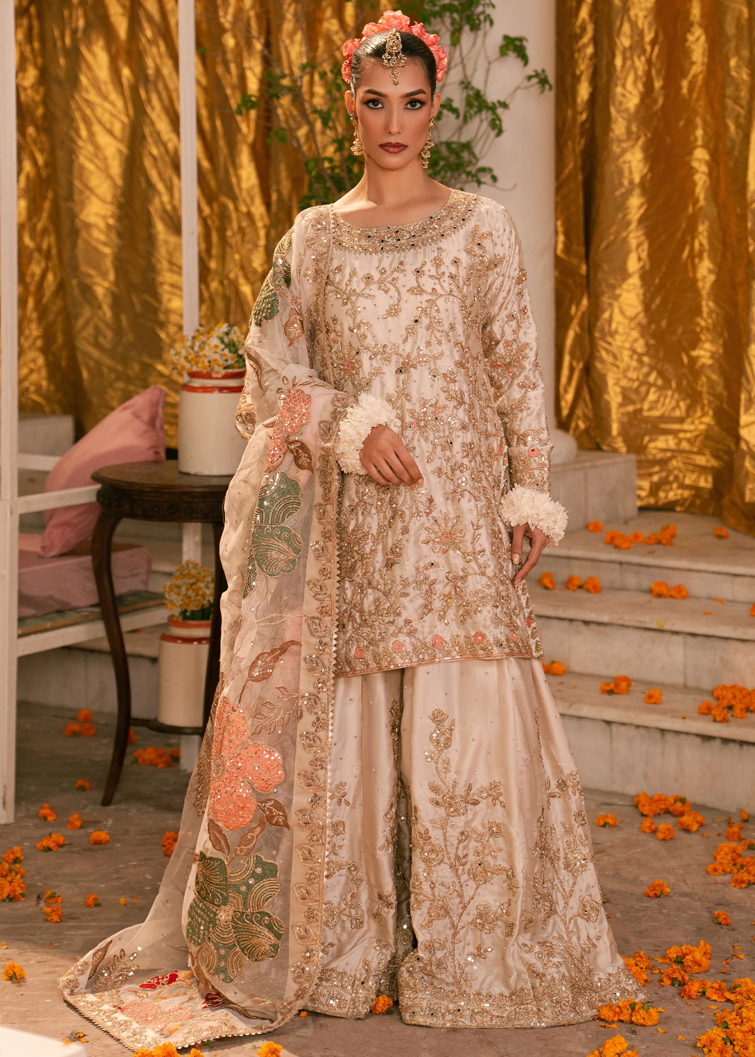 charmuse/shamooz Sharara in Ivory
