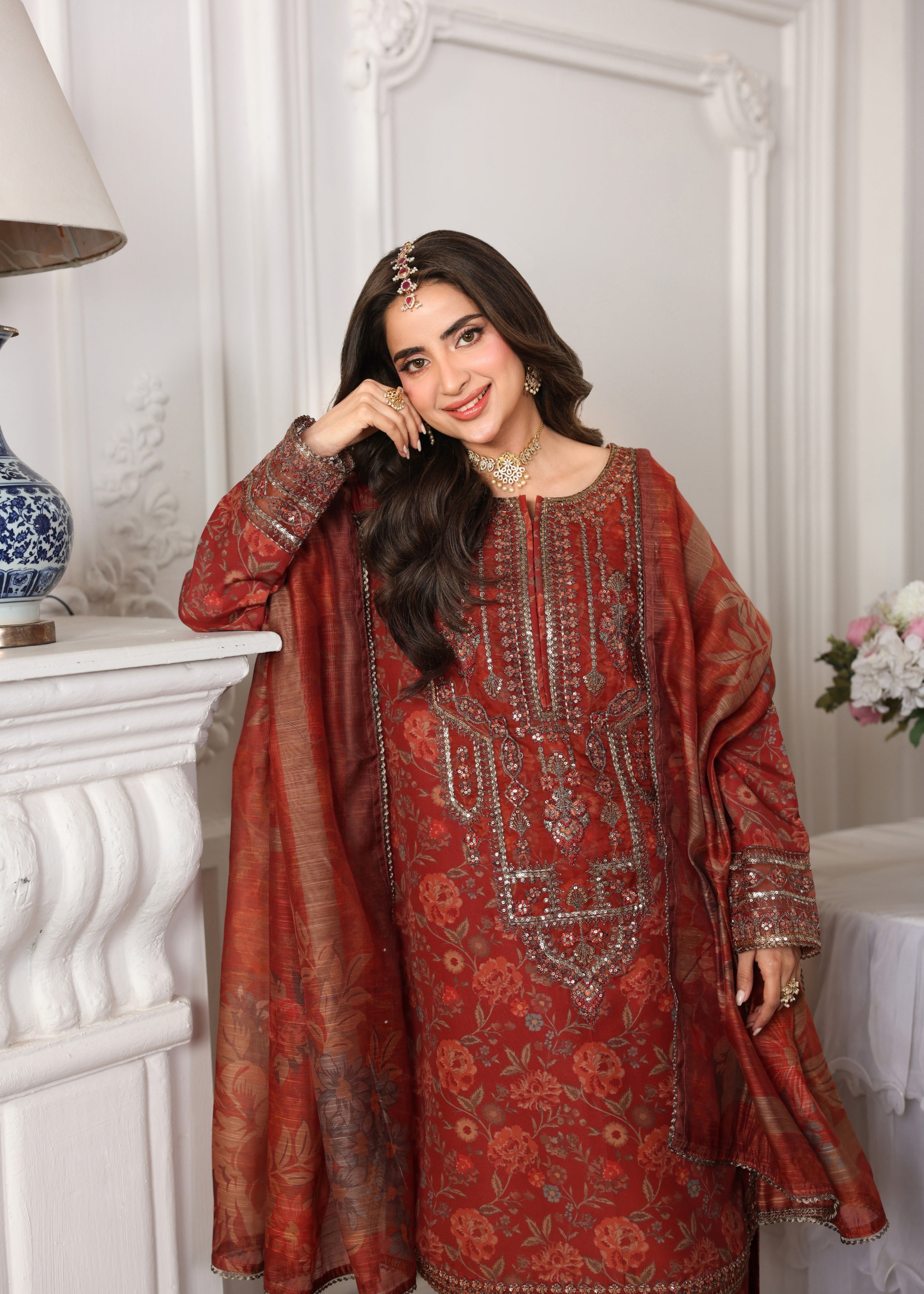 silk Kurta Set in Rustic brown