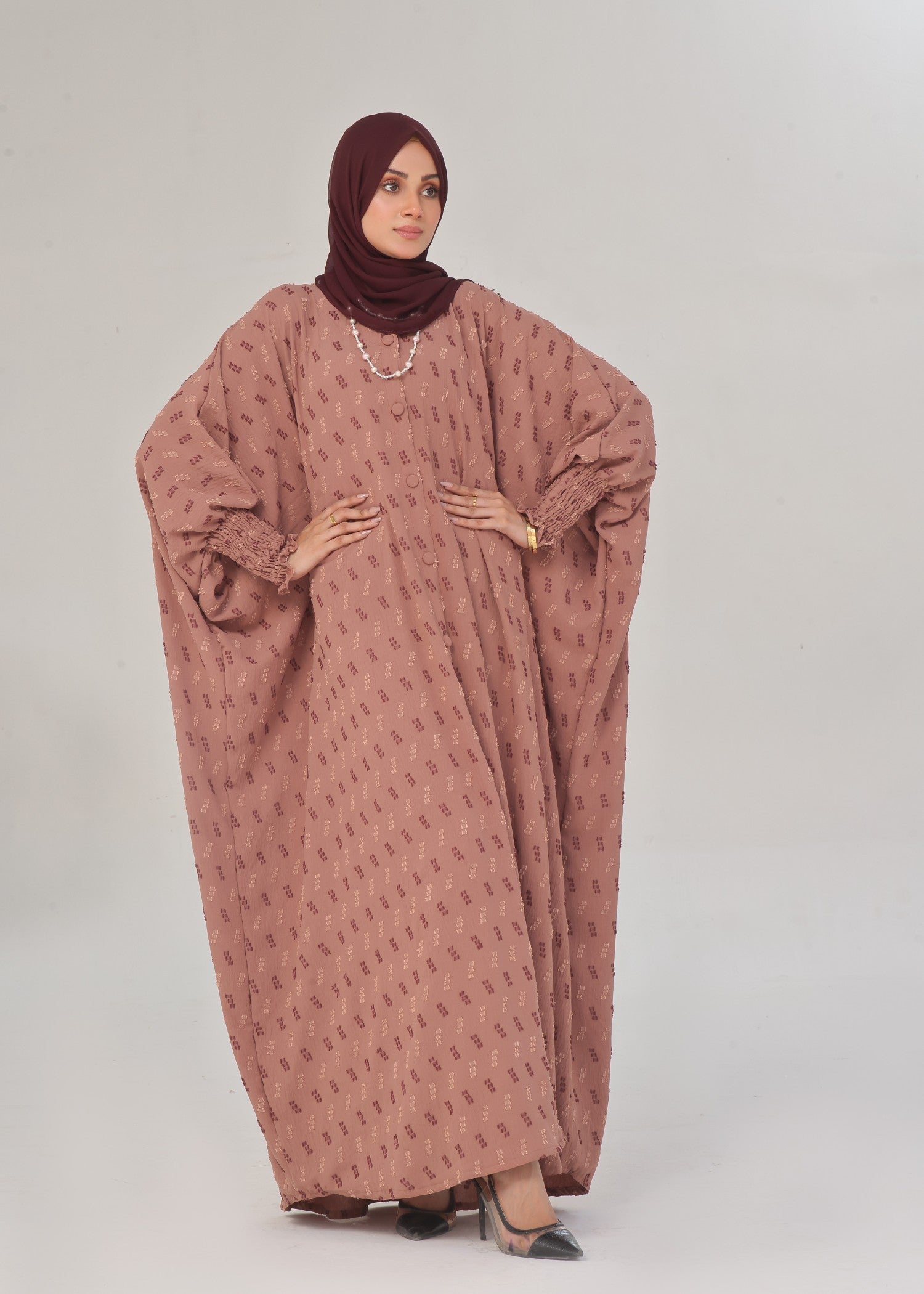 polyester Abaya in Peach pink