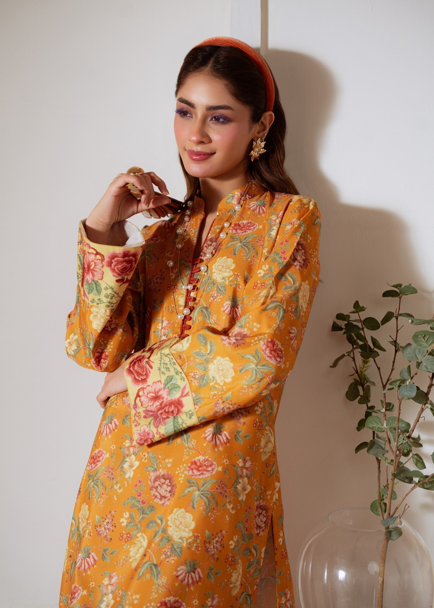 poly lawn Kurta Set in Mari gold