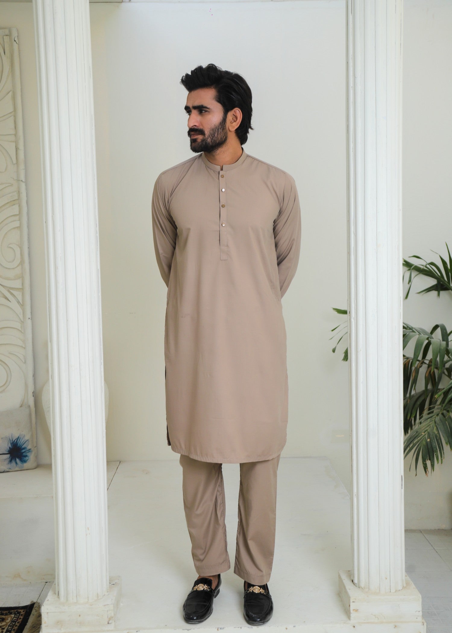 wash & wear Kurta Set in Khaki brown by Hassan Jee Men
