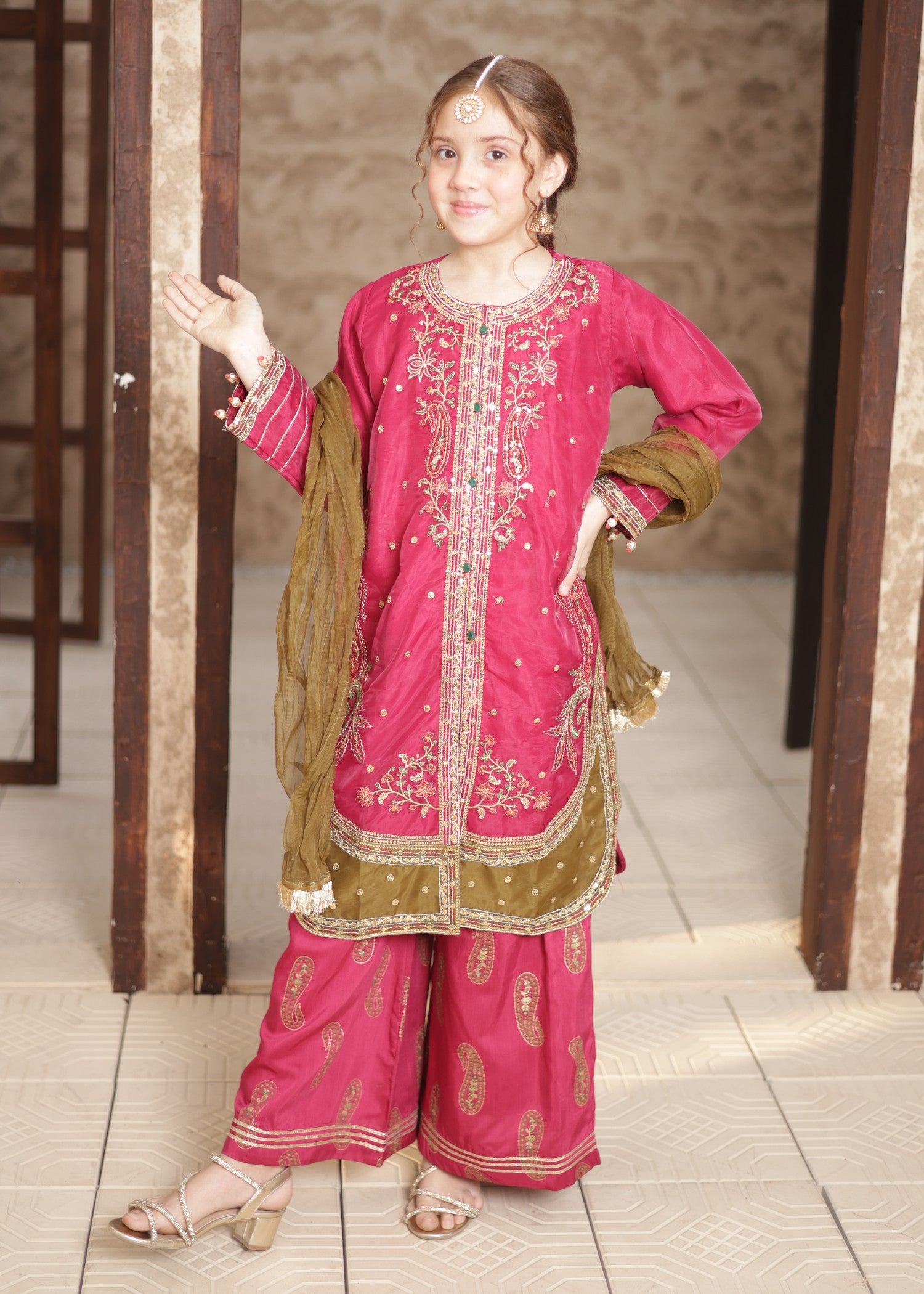 organza Kurta Set in Magenta haze