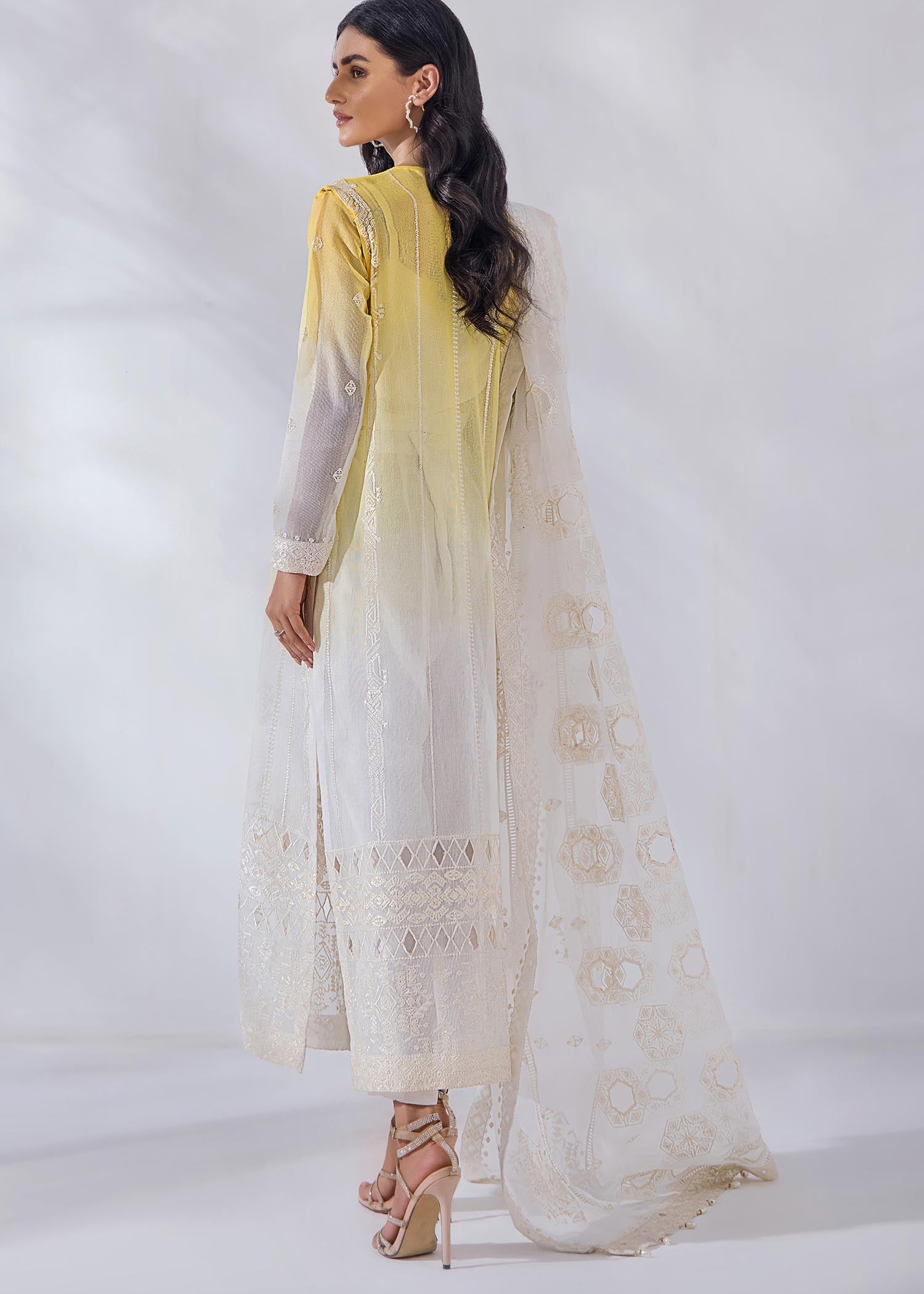 khaddi net Kurta Set in Yellow