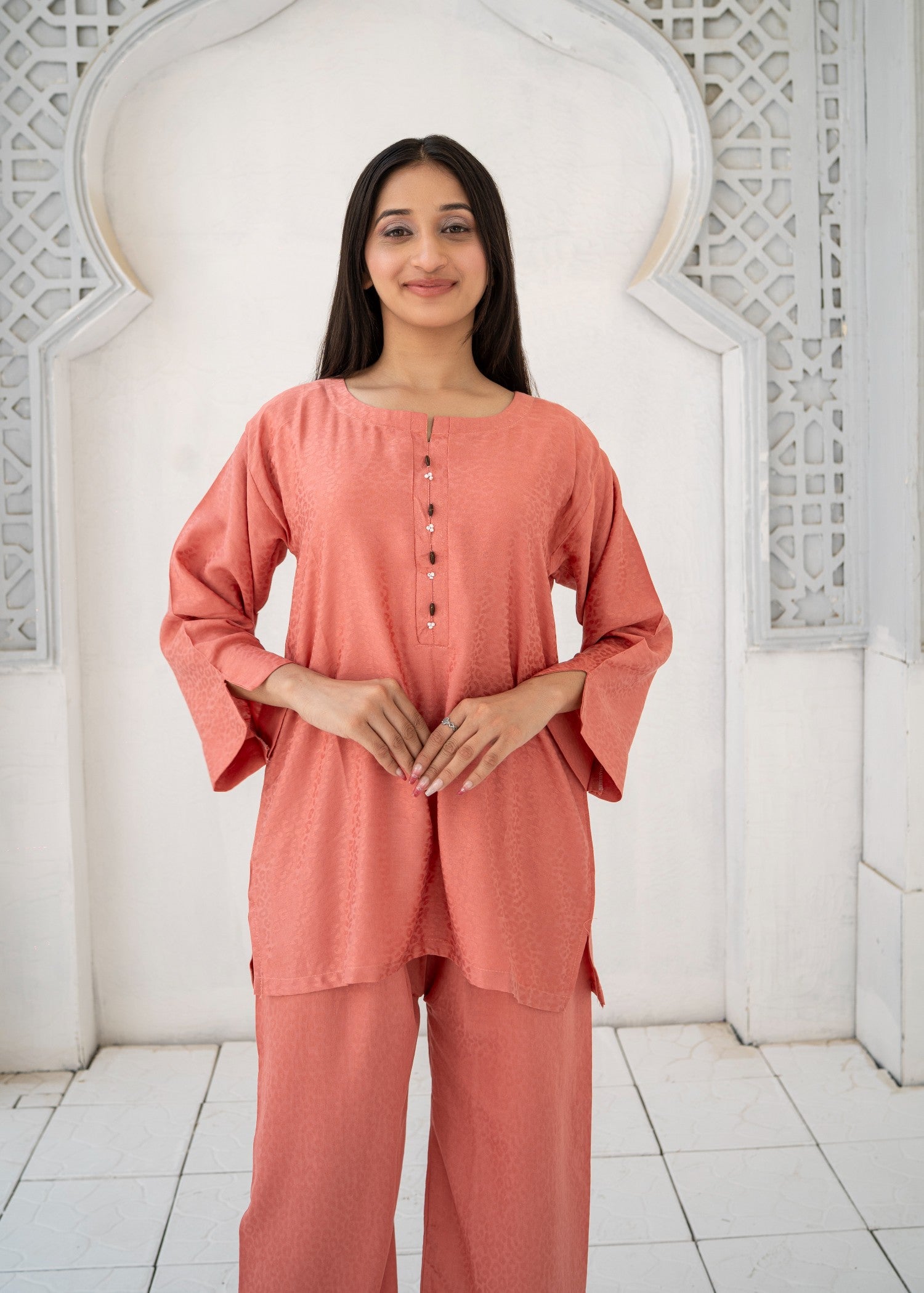 cotton Kurta Set in Salmon pink