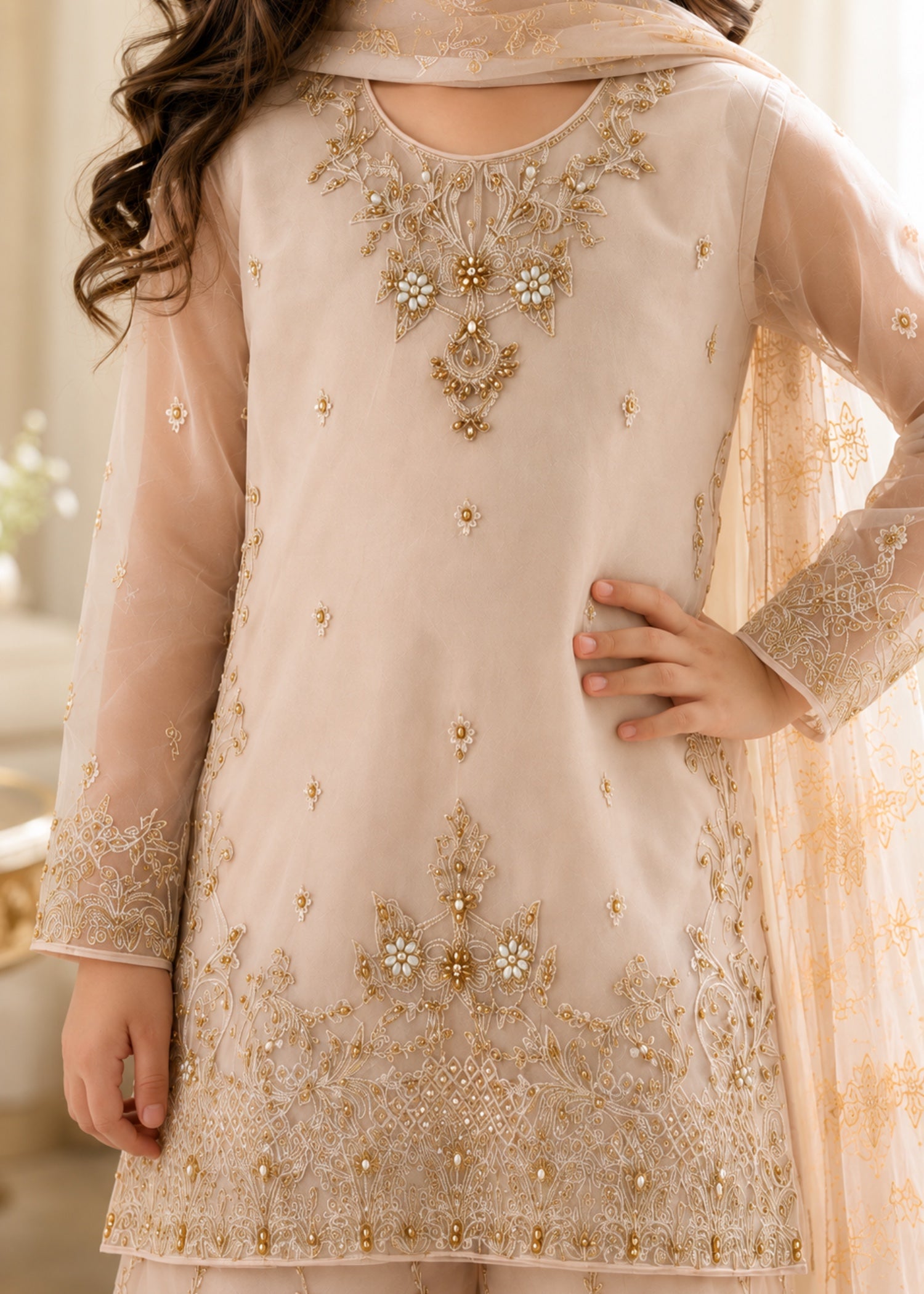 organza Kurta Set in Pastel pink