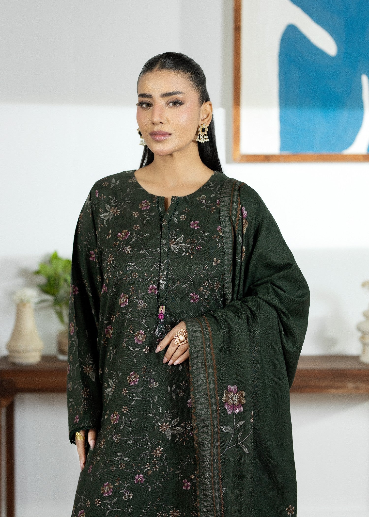 dhanak Kurta Set in Army green