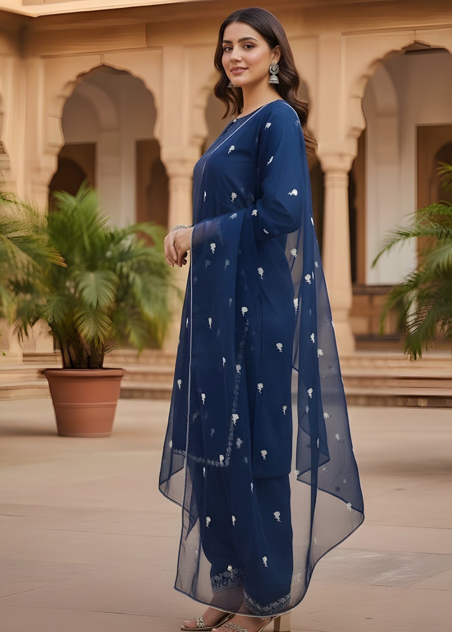 kattan silk Kurta Set in Royal blue