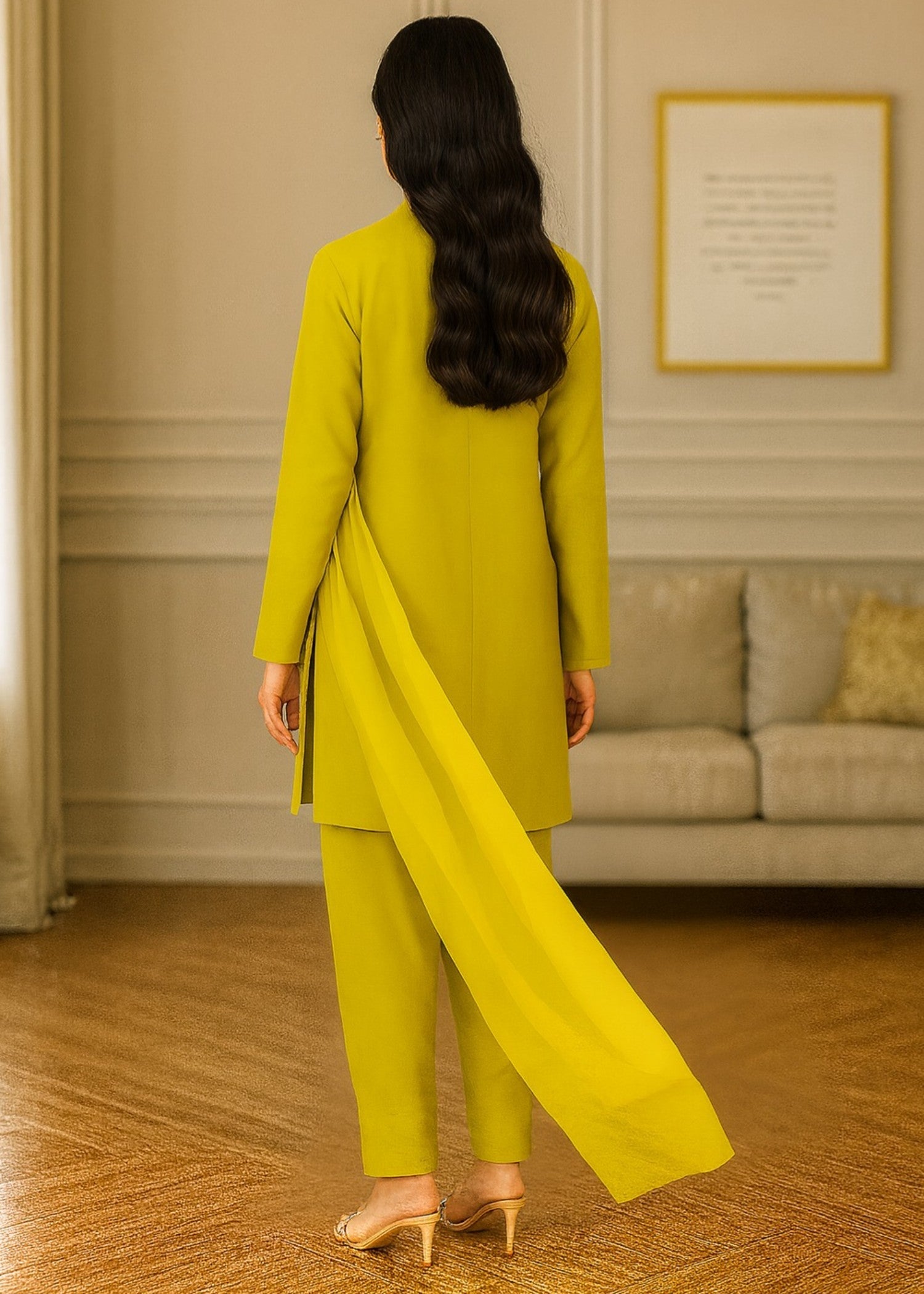 silk Kurta Set in Chartreuse