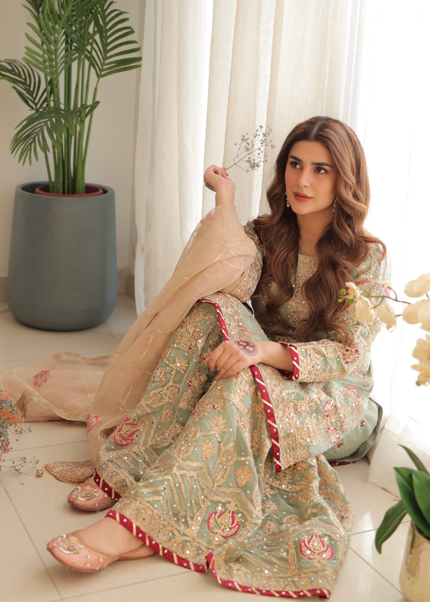 chiffon Gharara in Mint green