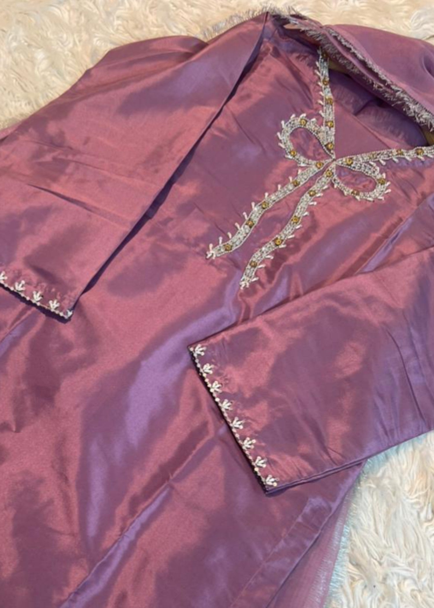 pk grip silk Kurta Set in Heathered lilac