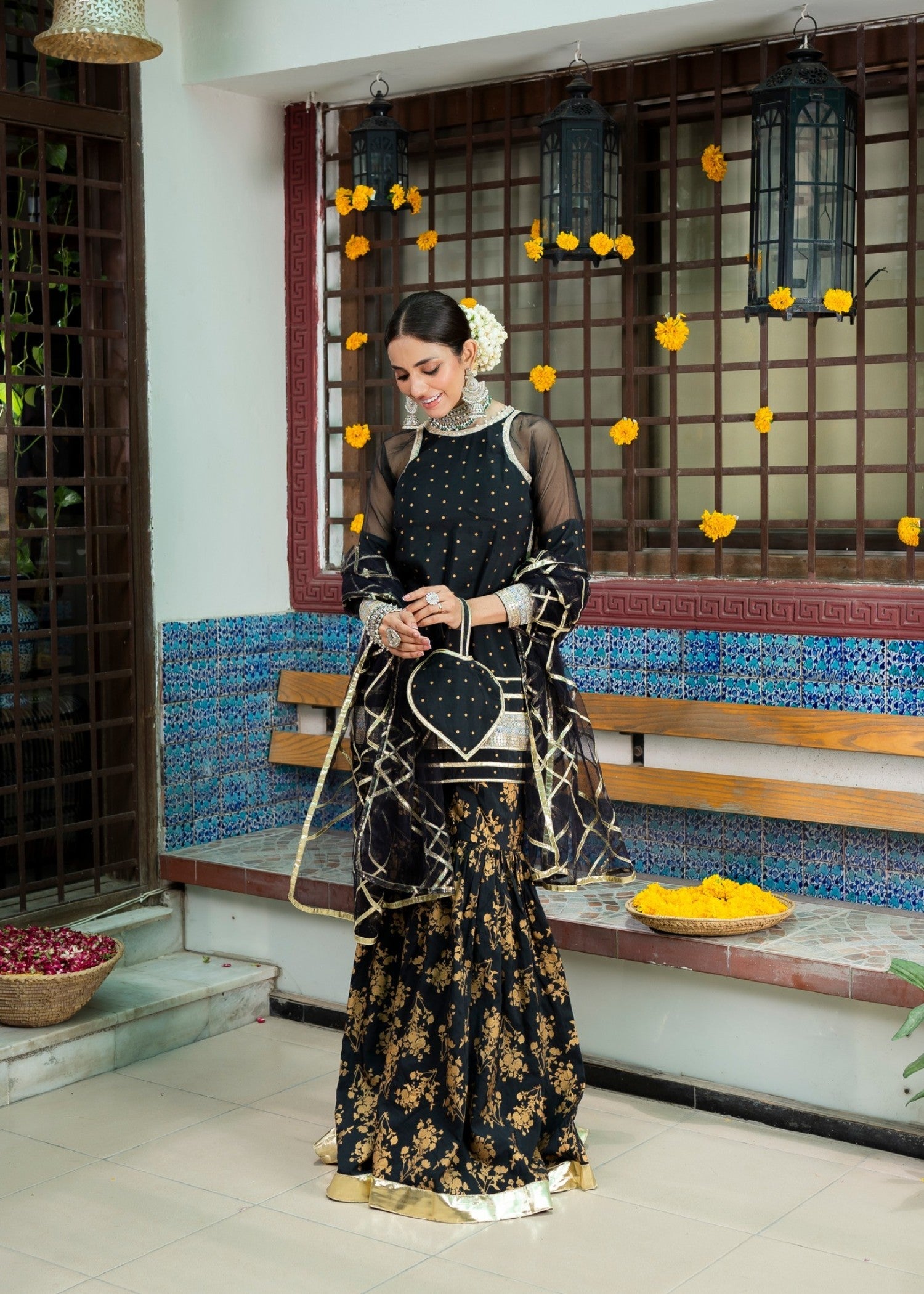 cotton silk banarasi Gharara in Black