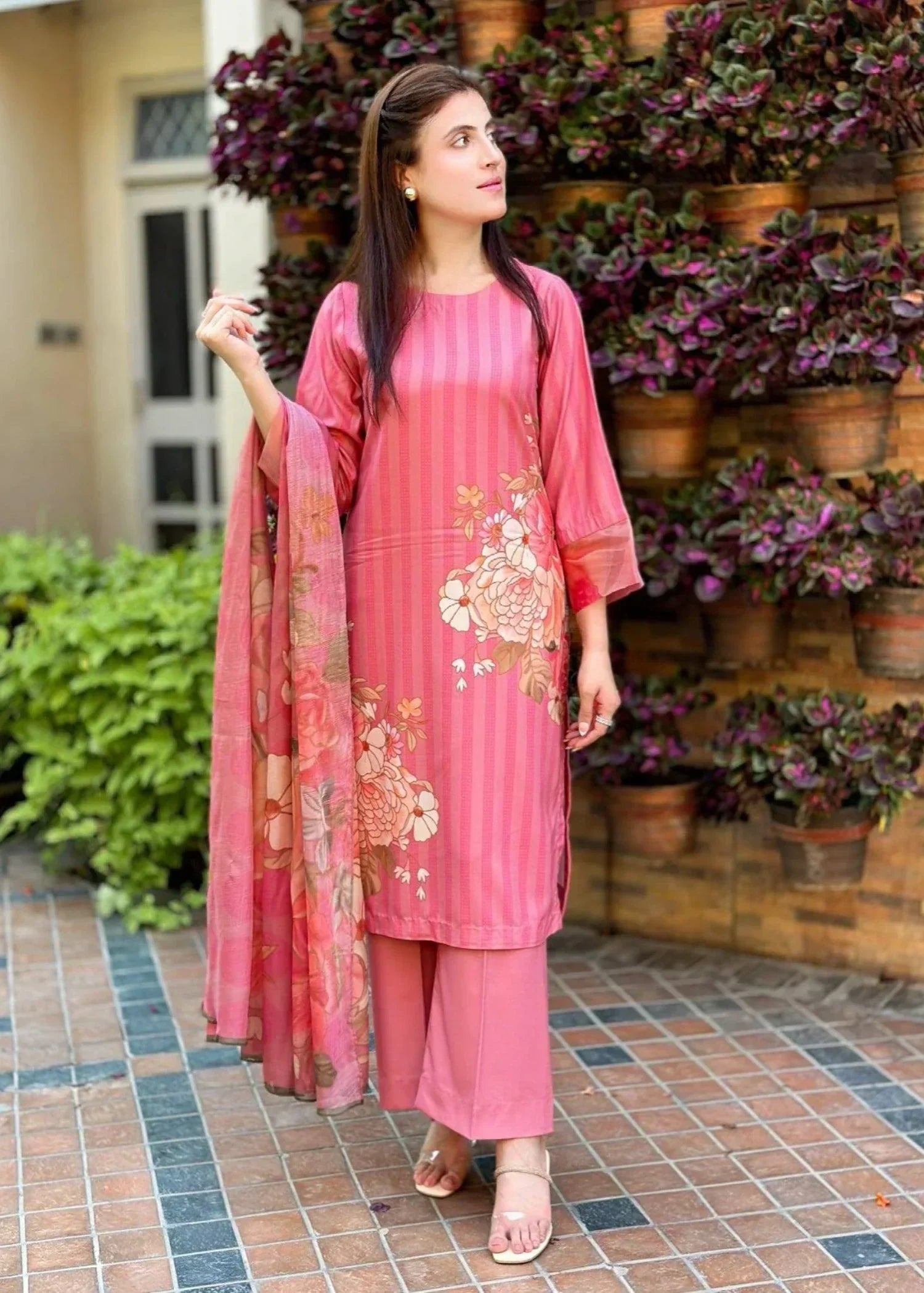 crepe Kurta Set in Pink