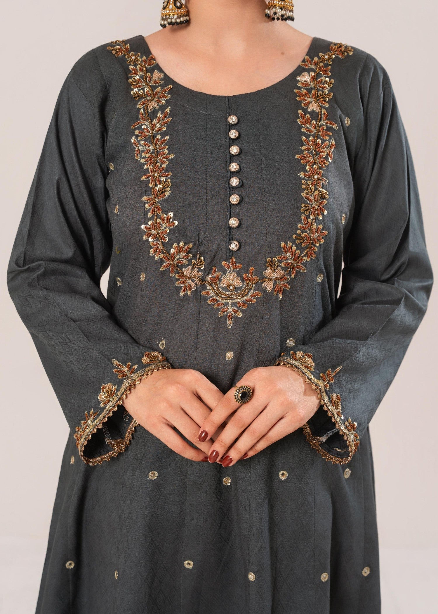 cotton Pishwas in Dark grey