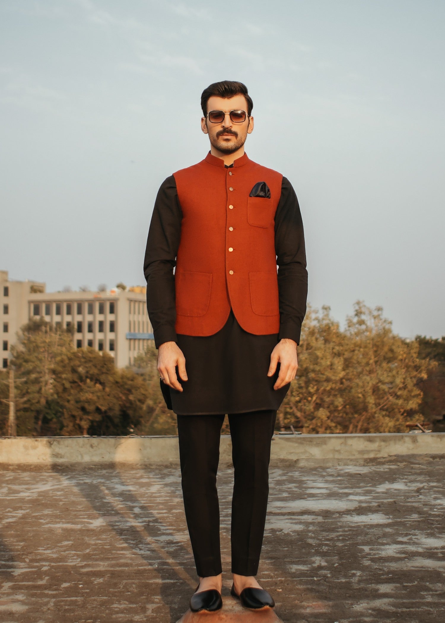 wool Waistcoat in Rust orange