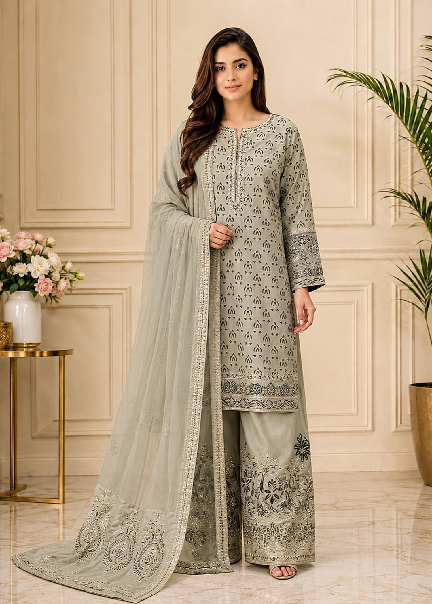 kattan silk Kurta Set in Ash grey