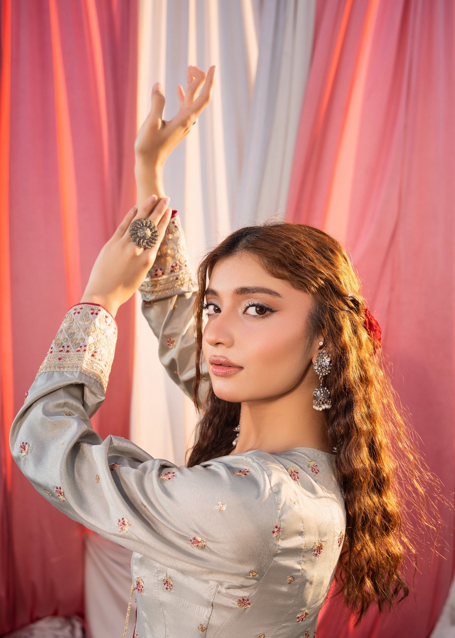 silk Angrakha in Ash grey