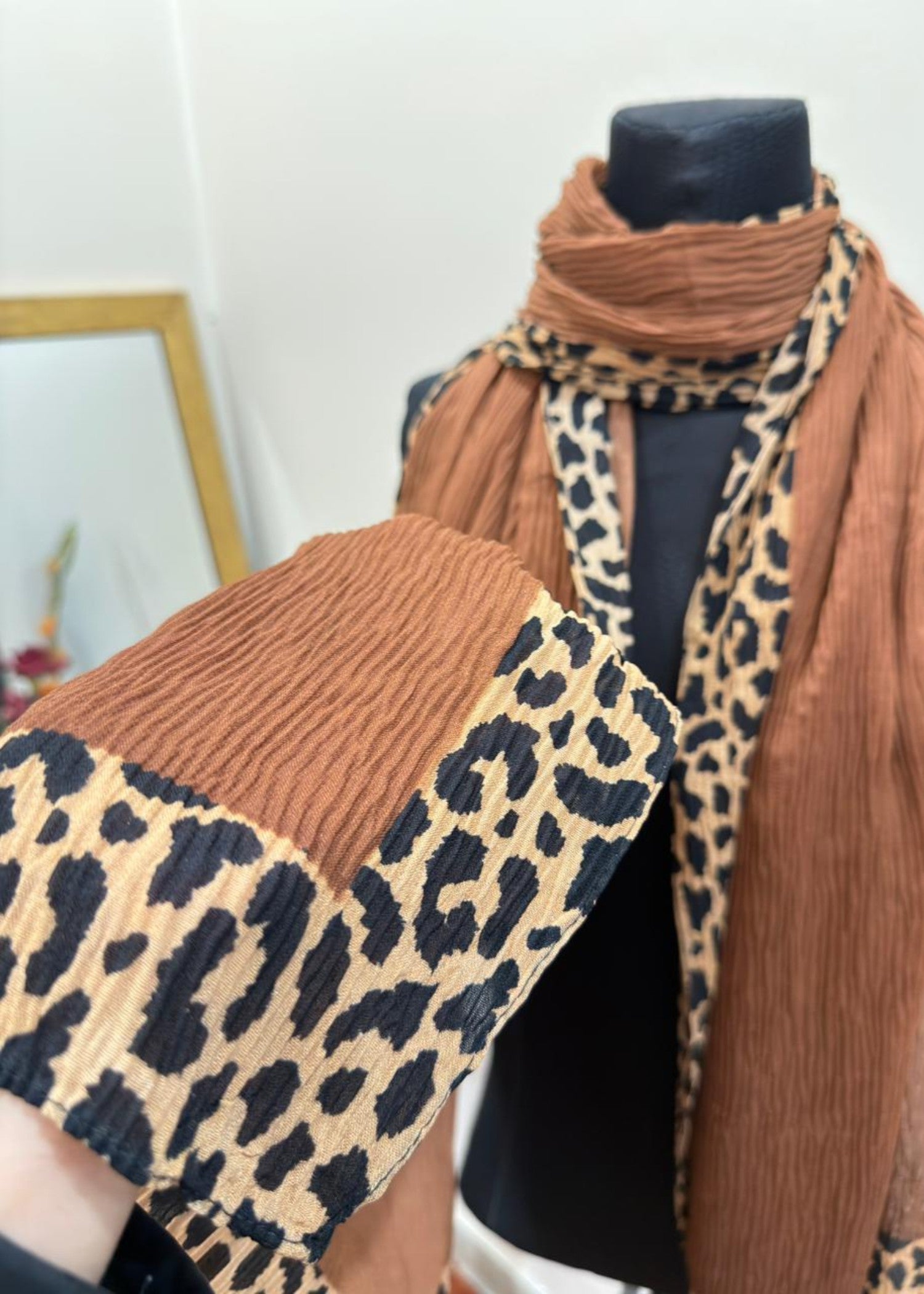 textured lawn Hijab in Tawny brown