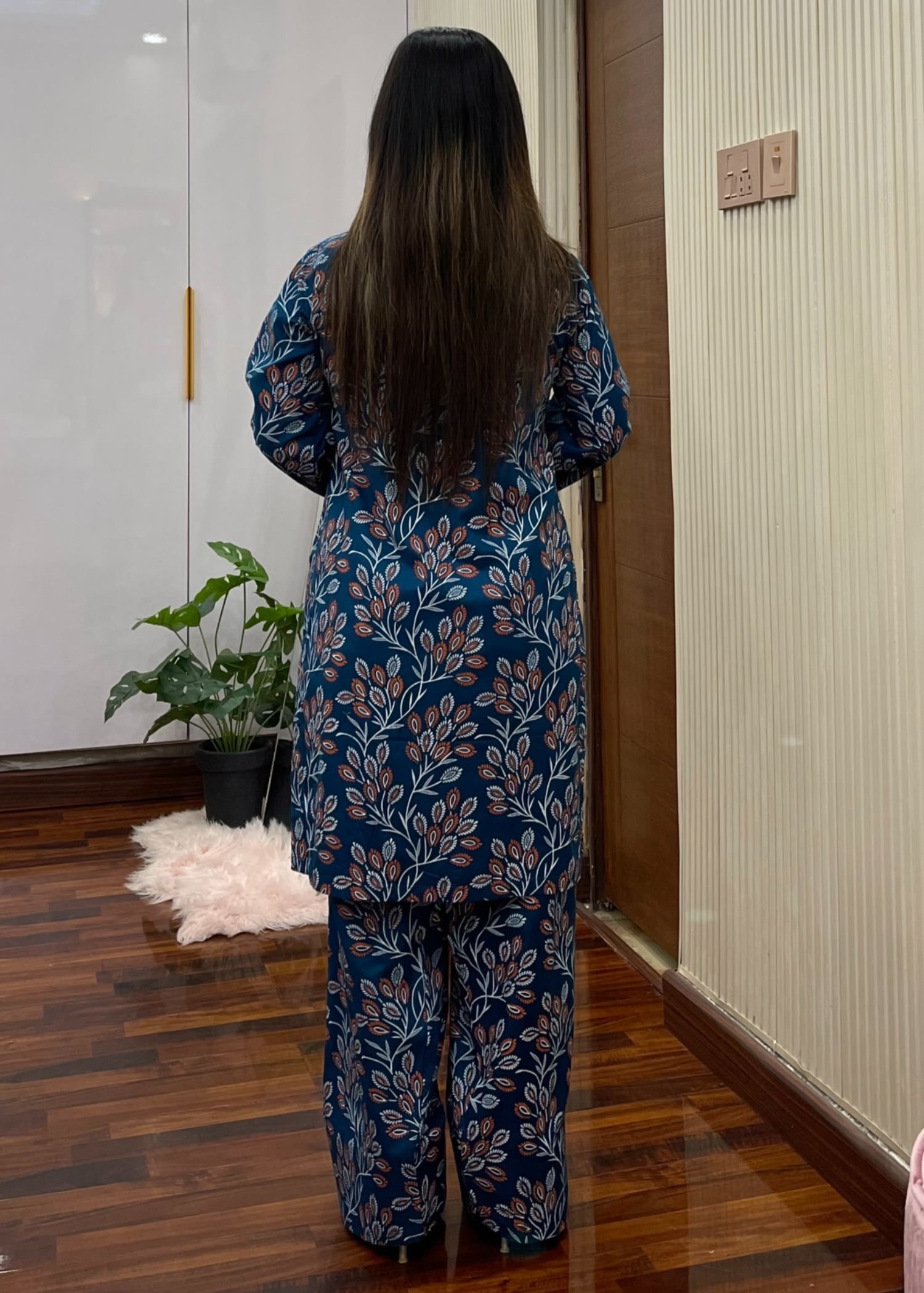linen Kurta Set in Ocean blue