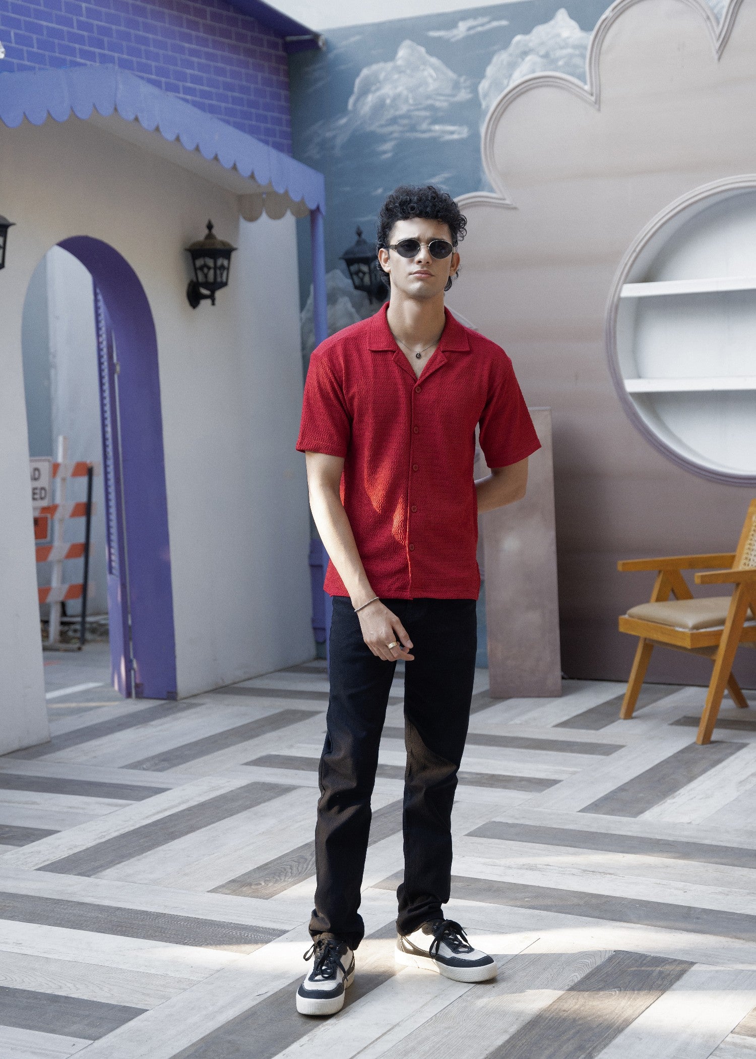 cotton Casual Shirt in Crimson, red