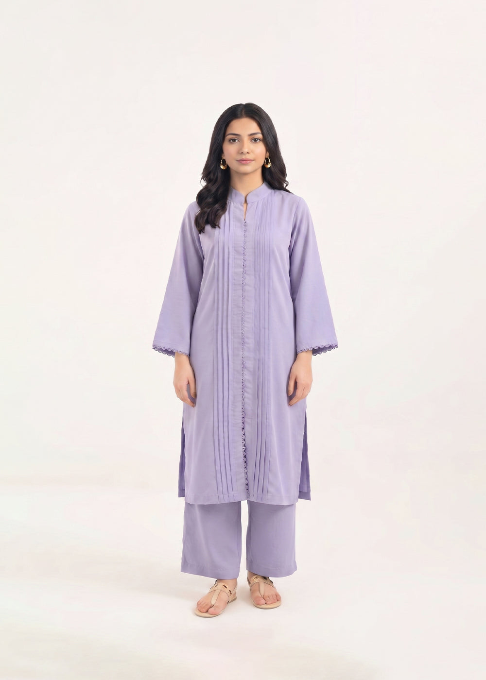 cambric Kurta Set in Lavender