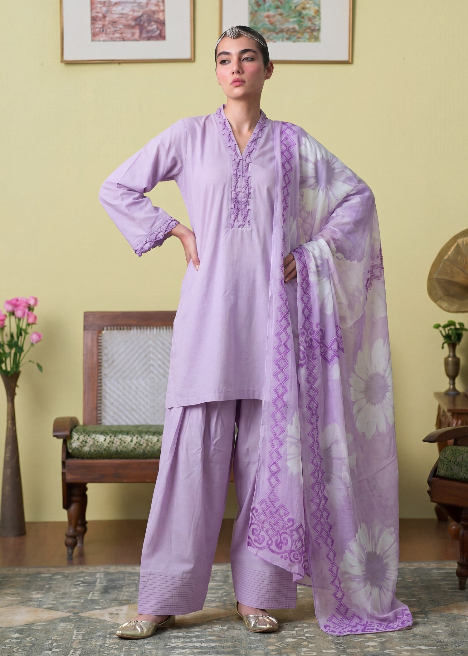 lawn Kurta Set in Violet