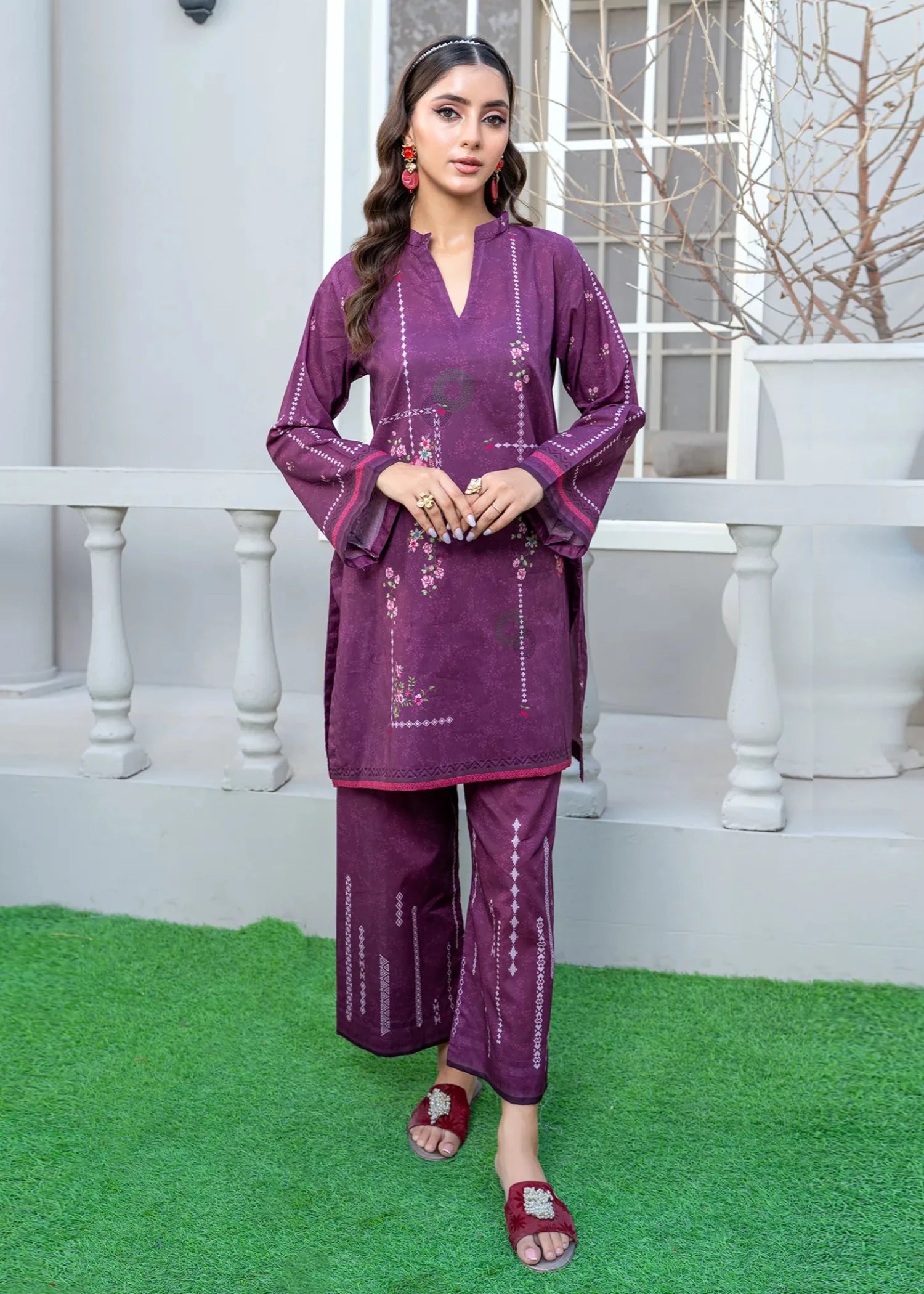cotton Kurta Set in Plum