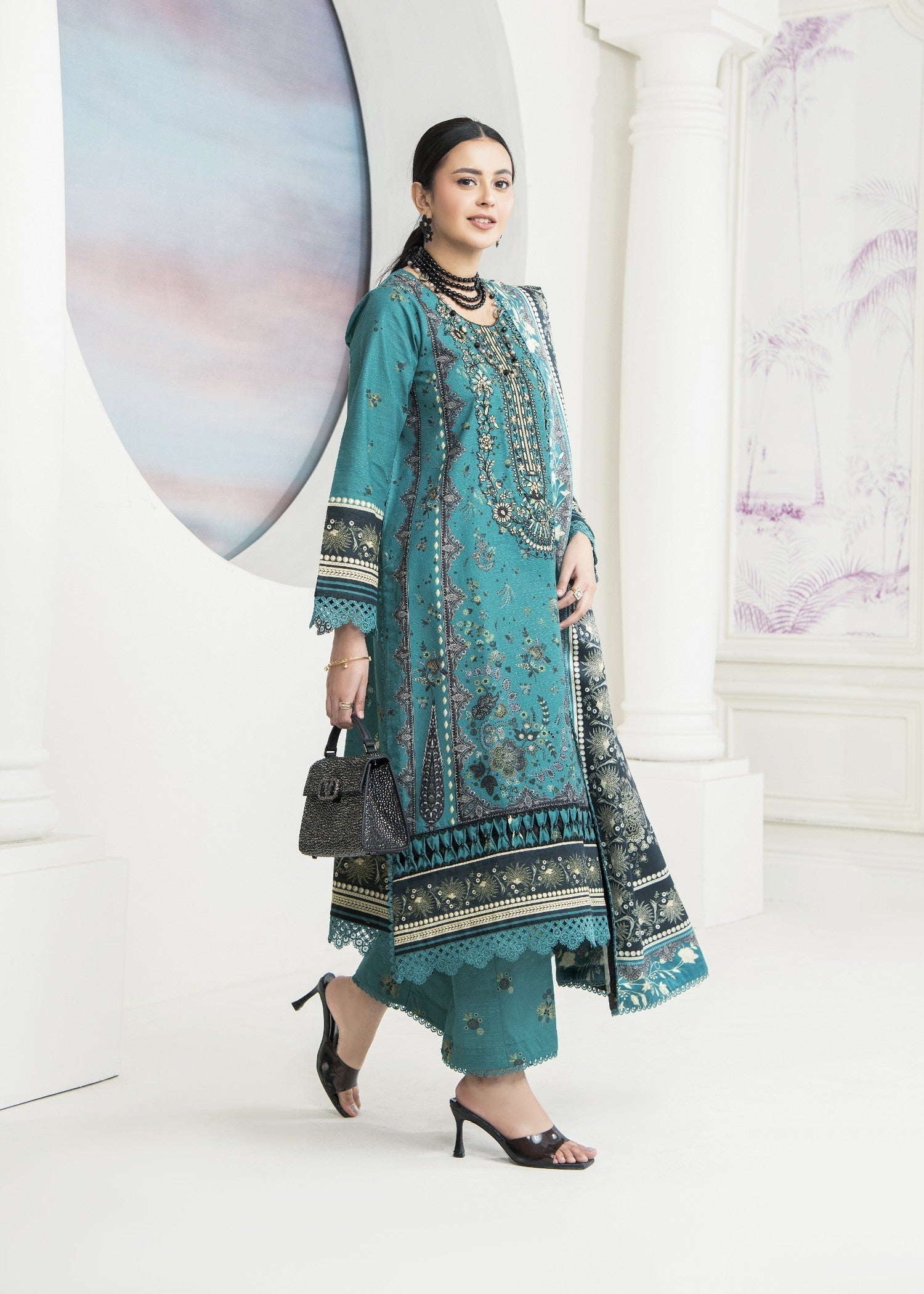 khaddar Kurta Set in Turquoise