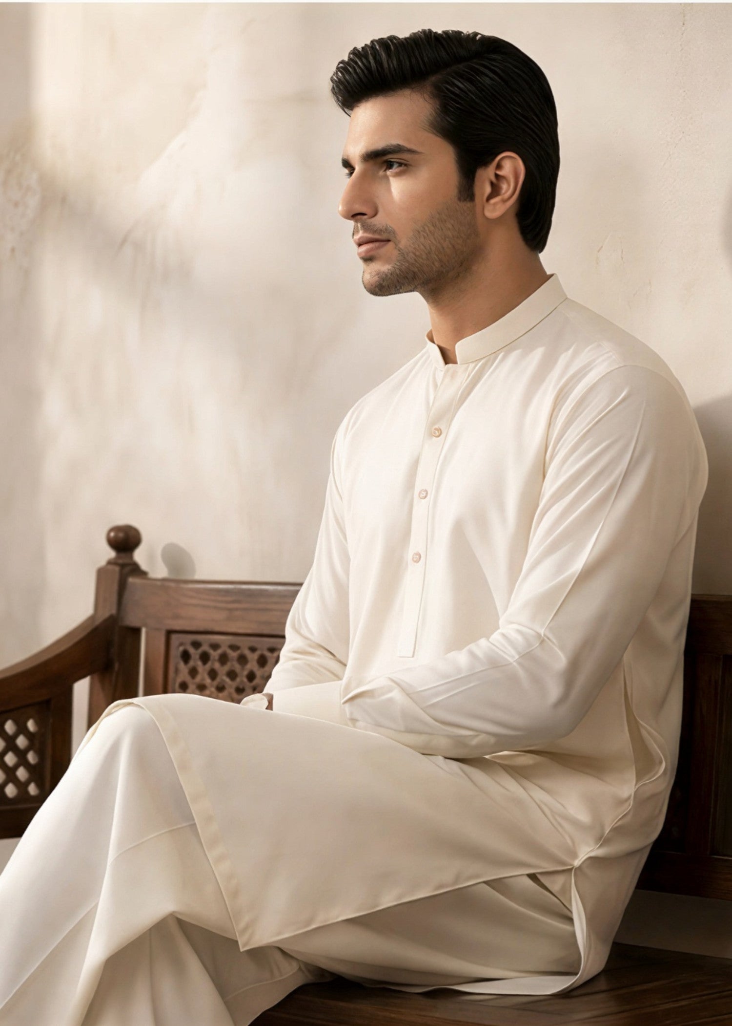 boski Shalwar Kameez in Cream