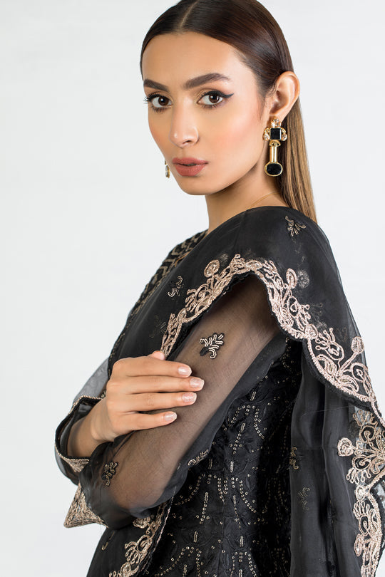 organza Short Frock in Black