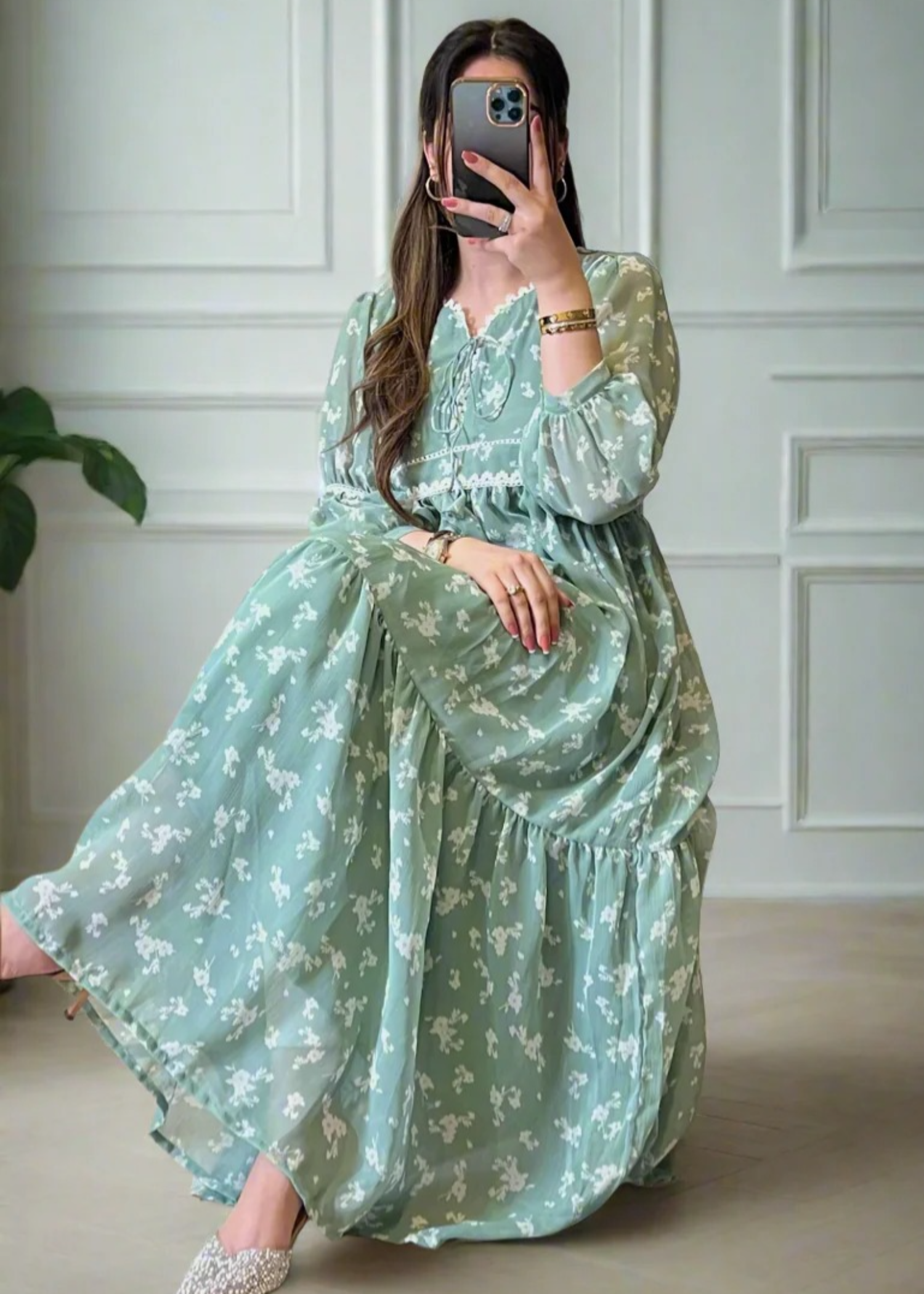 chiffon Frock in Mint green