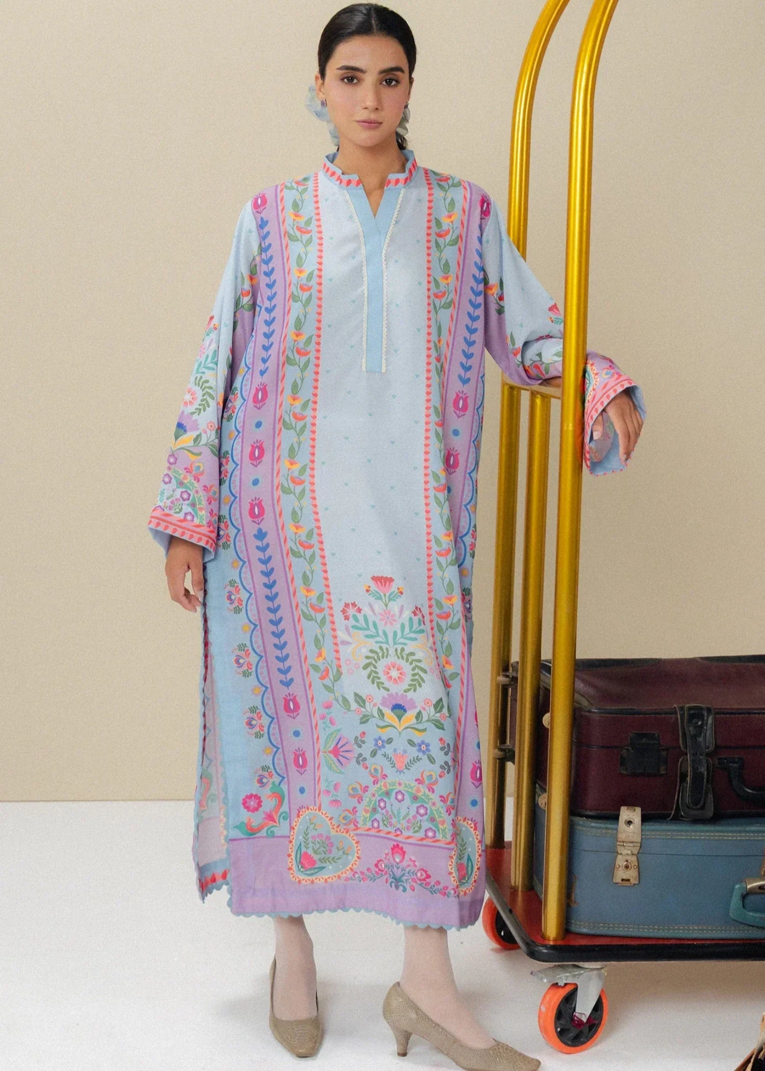 poly lawn Kurti in Sky
