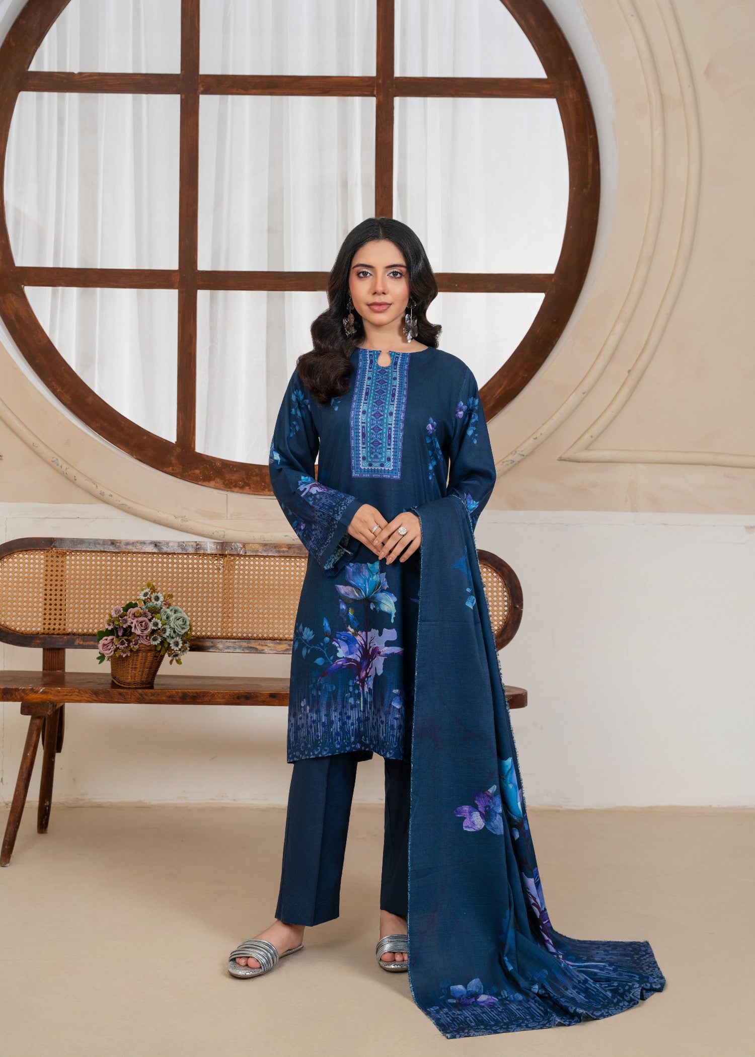 viscose linen Kurta Set in Midnight blue