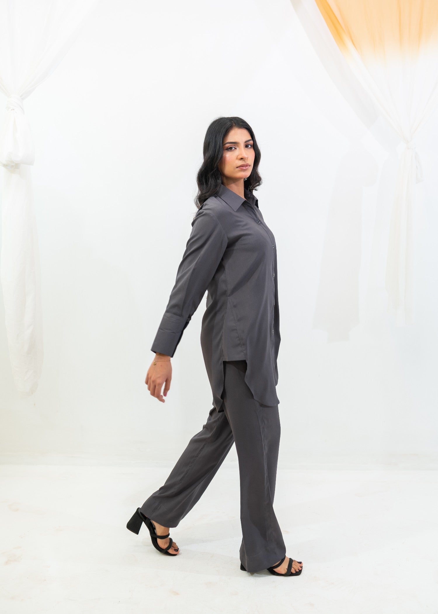 polyester crepe Co Ord Sets in Charcoal