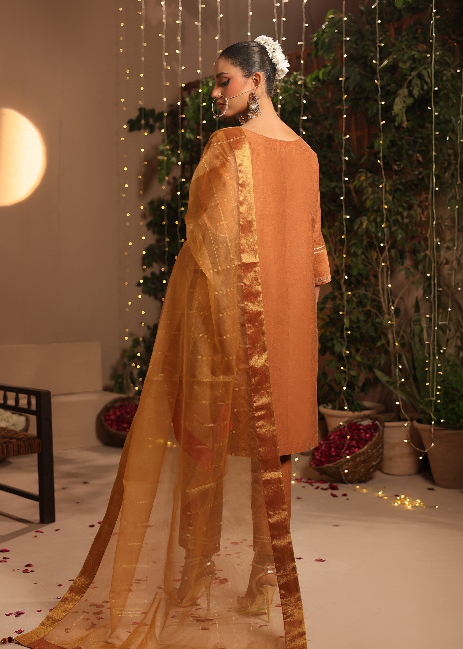 silk Kurta Set in Russet brown