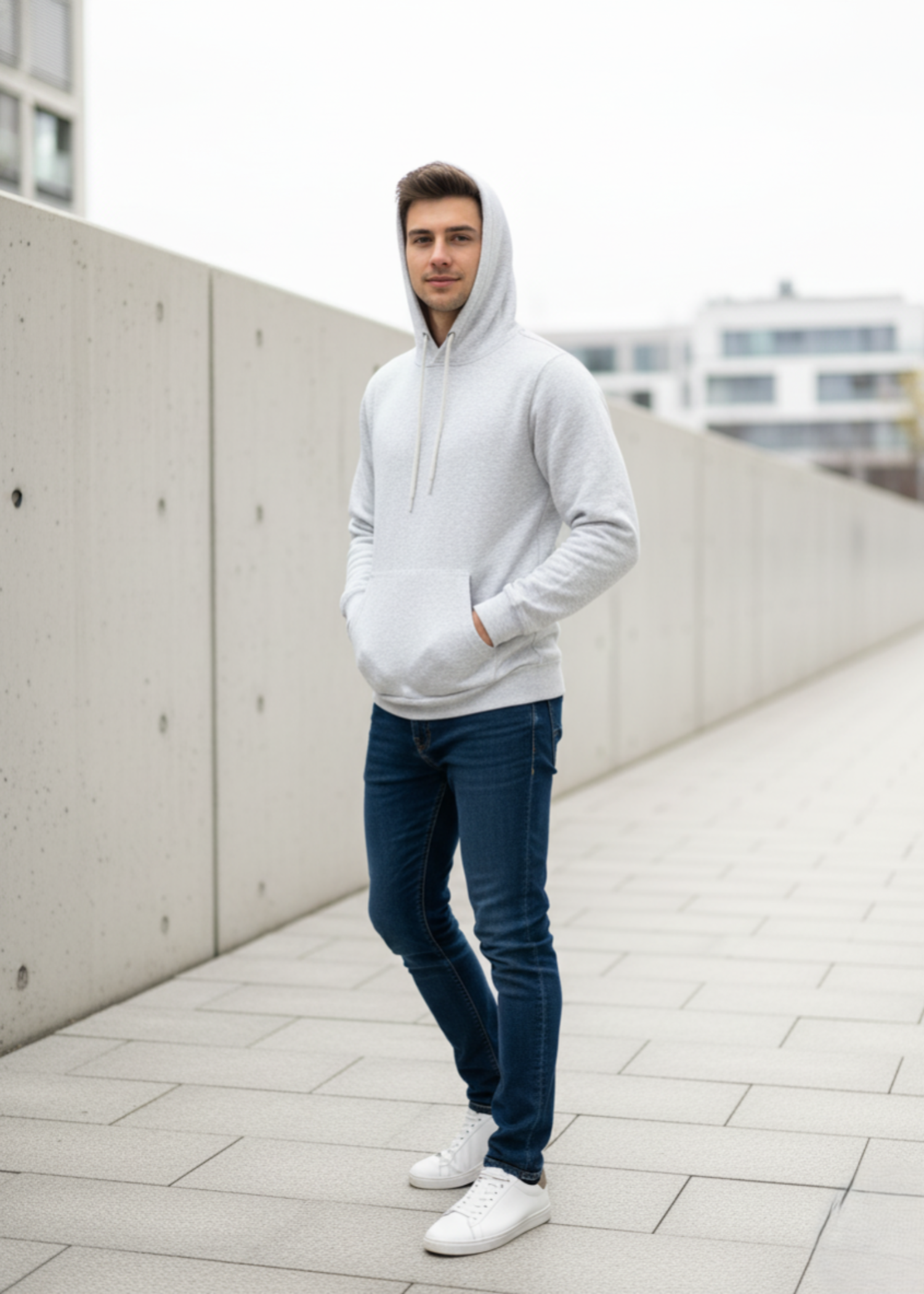 polycotton Hoodie in Light grey