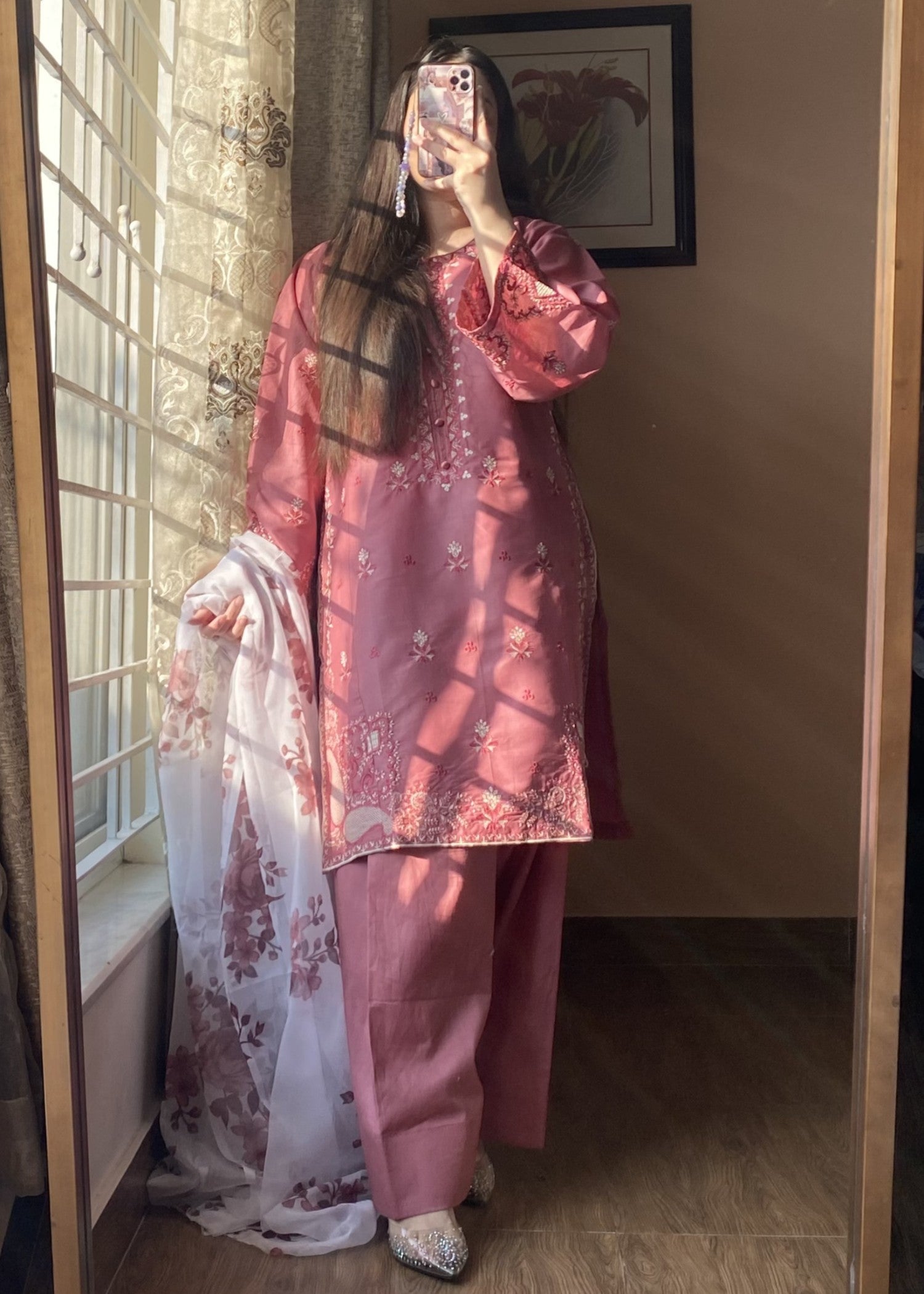 lawn Kurta Set in Tea rose pink