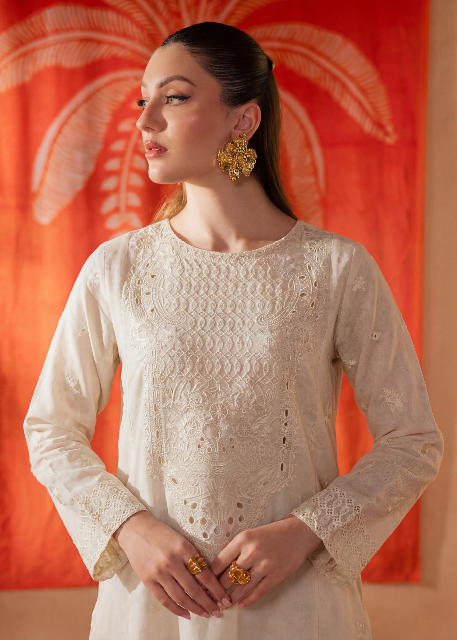 textured lawn Kurti in Ivory