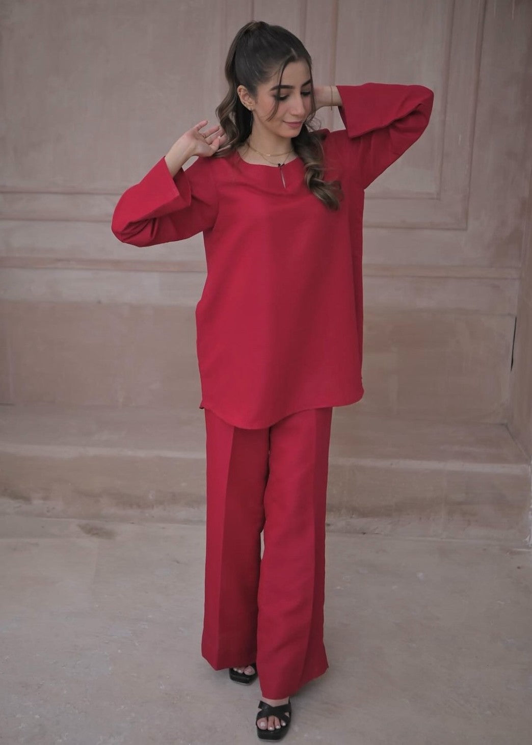 raw silk Co ord Sets in Hot pink