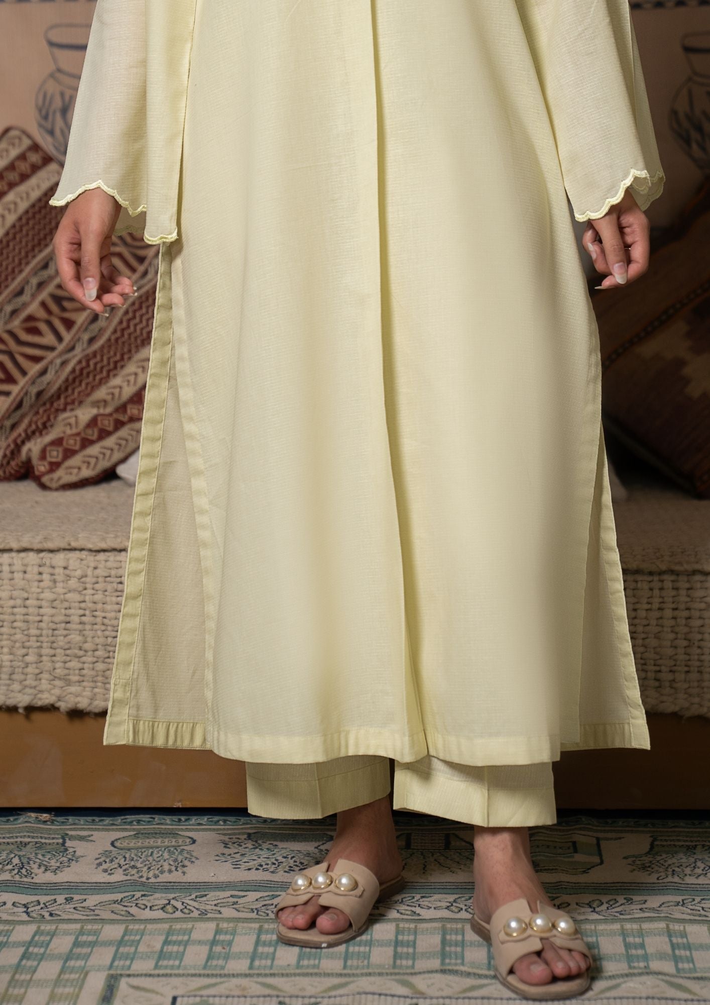 lawn cotton Co Ord Sets in Lemon chiffon