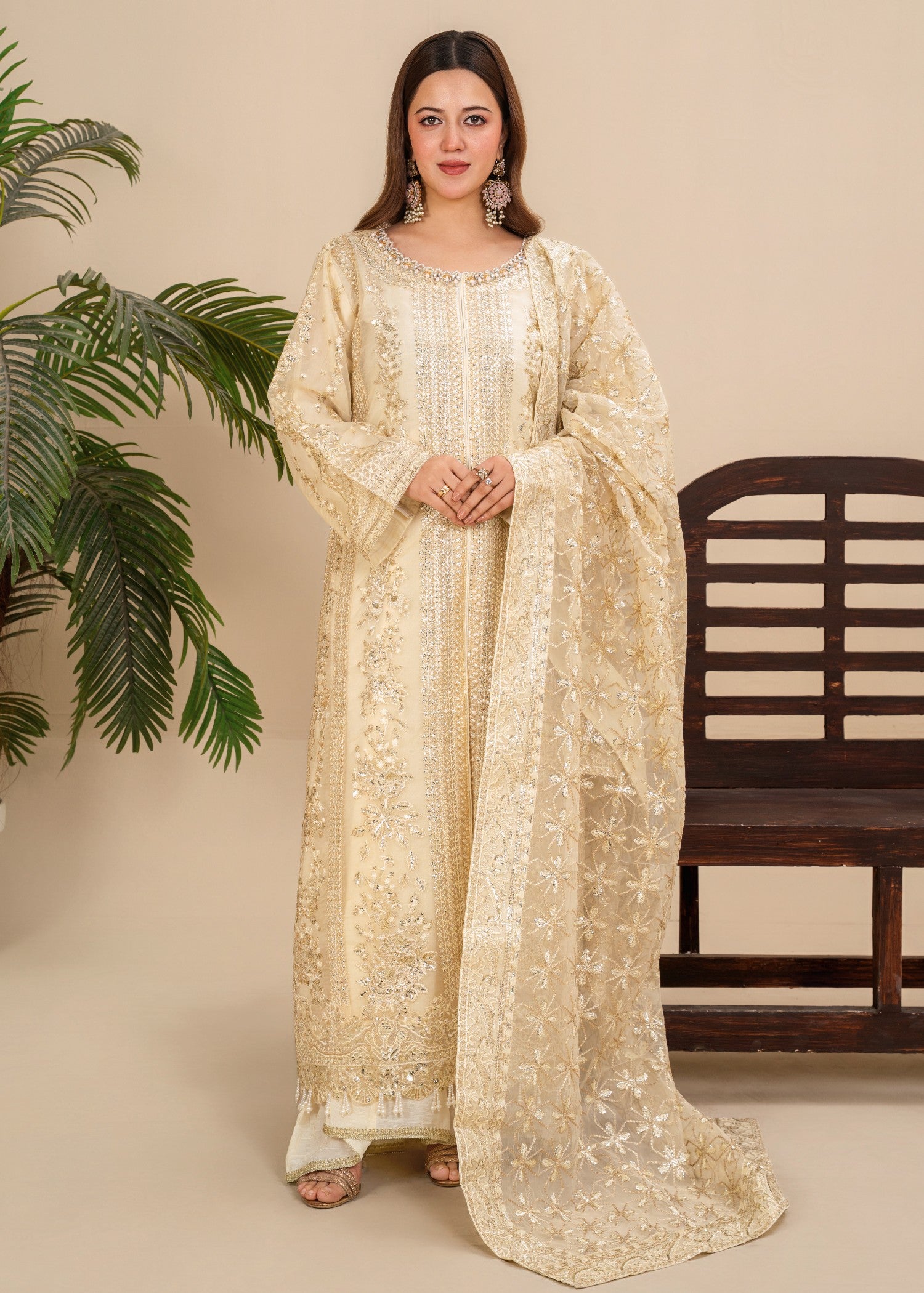 organza Kurta Set in Lemon chiffon